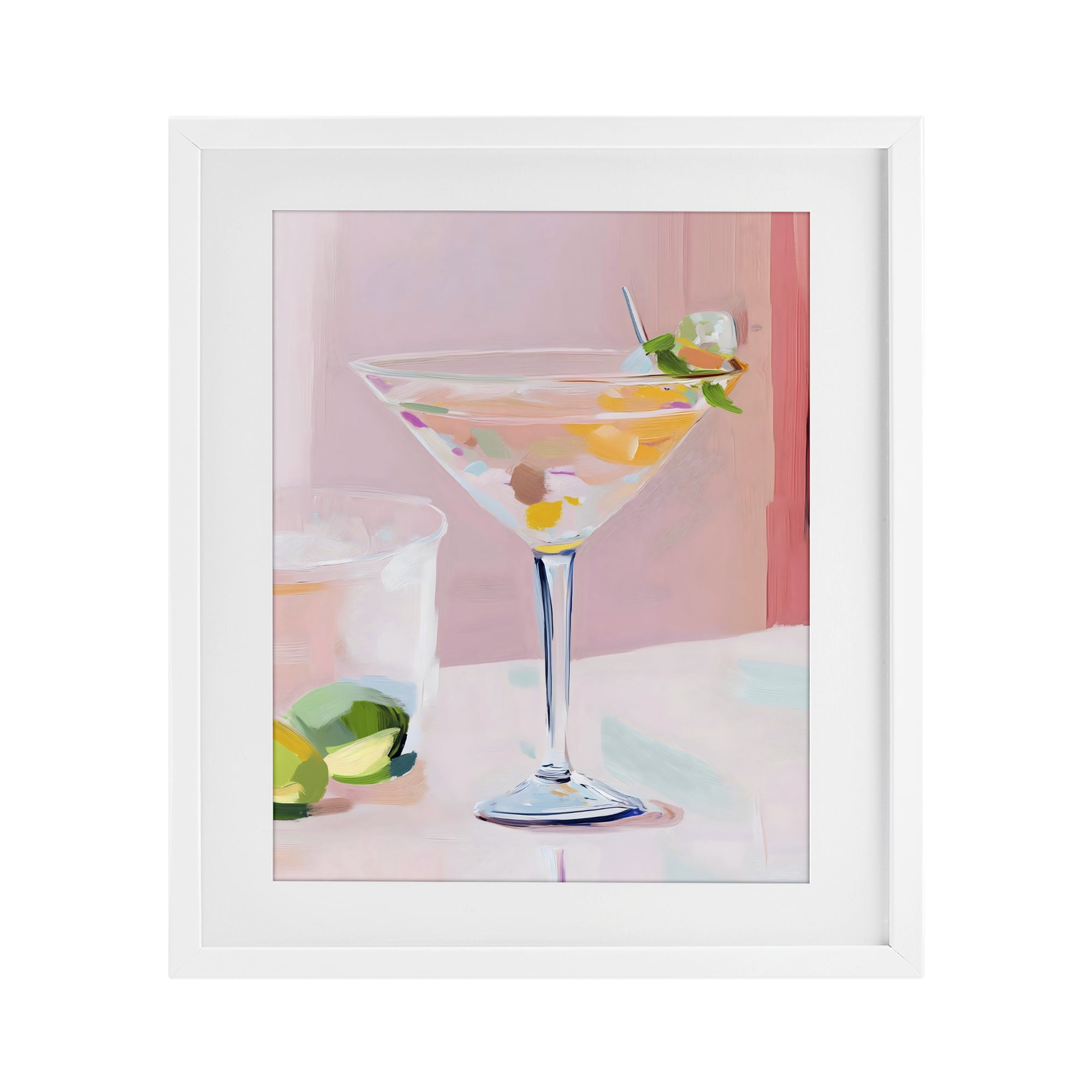 Stupell Industries Pink Martini Bar with Lime White Framed Print Under Glass, design by The Prints Vibe