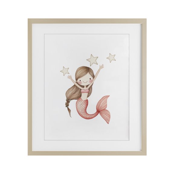 Stupell Industries Pink Mermaid and Stars Birch Framed Print Under Glass, design by Christine Simpson Art