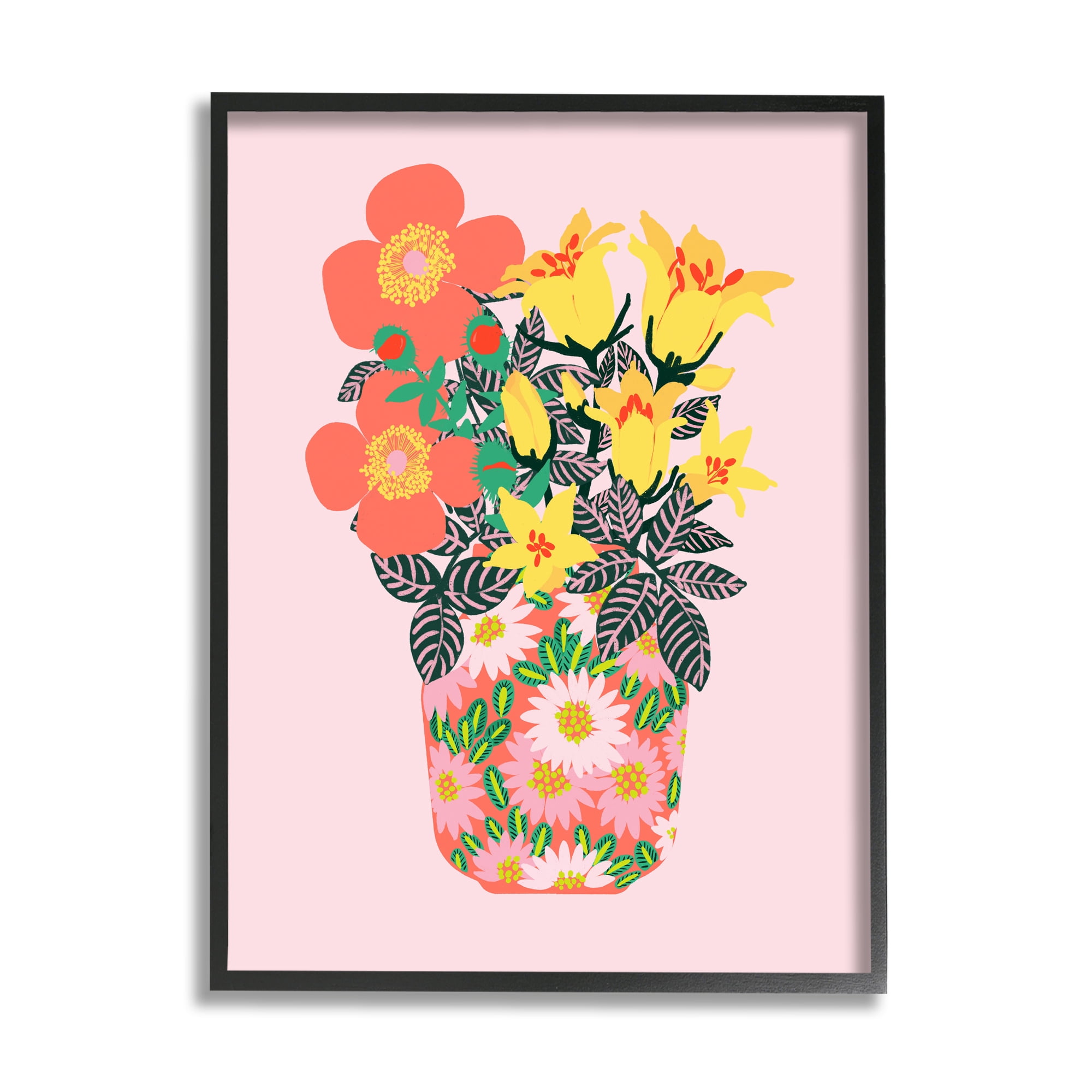 Stupell Industries Pink Modern Bouquet Botanical & Floral Painting Black Framed Art Print Wall Art, 11 x 14