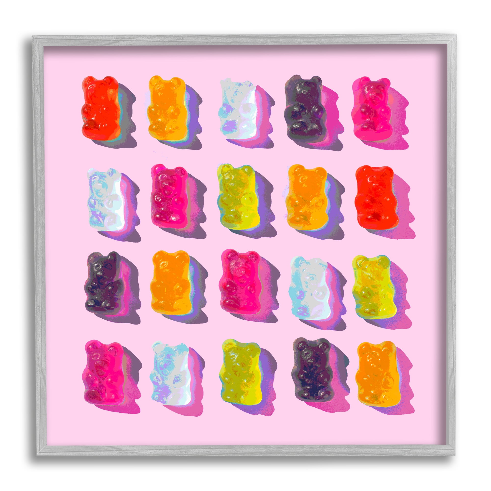 Stupell Industries Pink Modern Gummy Candy Food & Beverage Painting Gray Framed Art Print Wall Art, 24 x 24