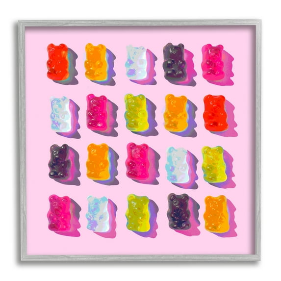 Stupell Industries Pink Modern Gummy Candy Food & Beverage Painting Gray Framed Art Print Wall Art, 24 x 24