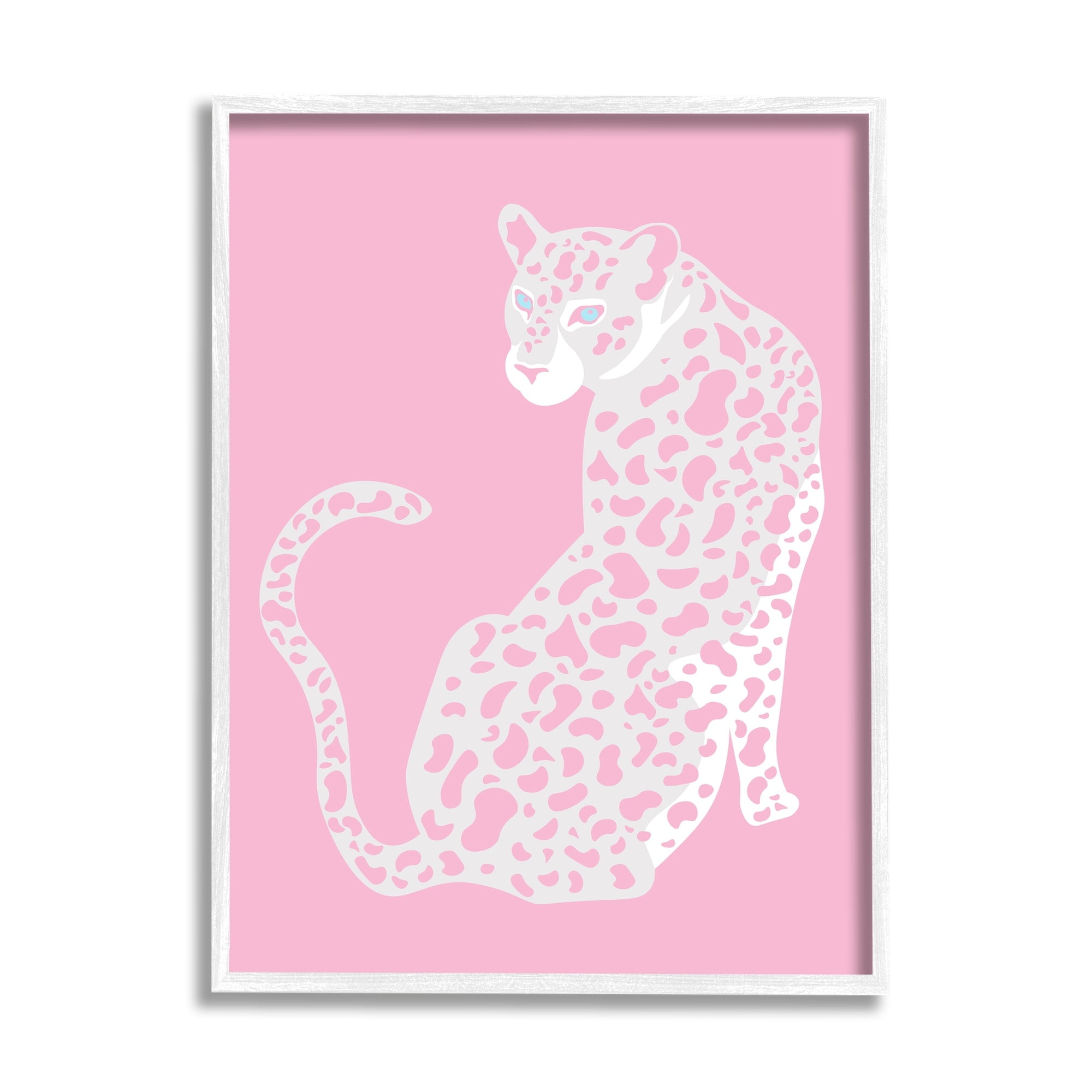Stupell Industries Pink Modern Leopard Cheetah Portrait Piercing Gaze Graphic Art White Framed Art Print Wall Art, Design by Birch&Ink