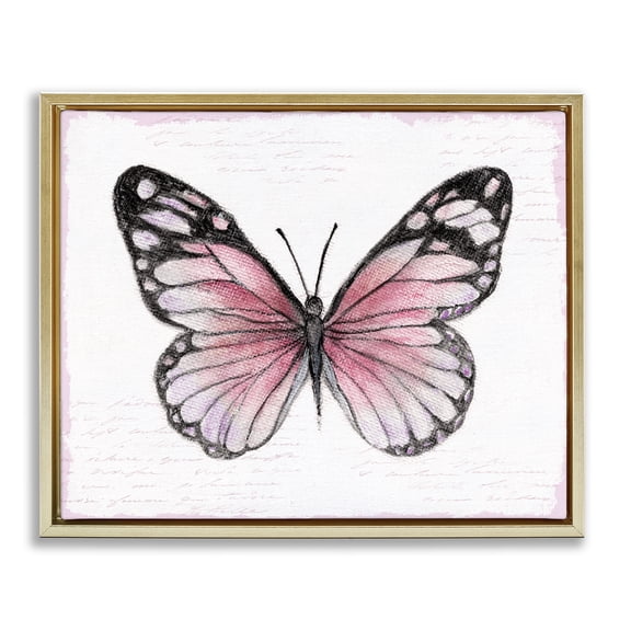 Stupell Industries Pink Monarch Butterfly Animals Painting Gold Floater Framed Canvas Art Print Wall Art, 21 x 17