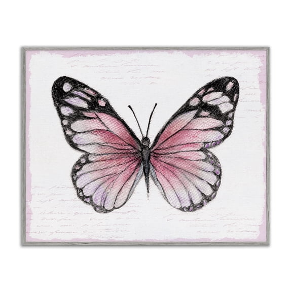 Stupell Industries Pink Monarch Butterfly Animals Painting Gray Framed Art Print Wall Art, 14 x 11