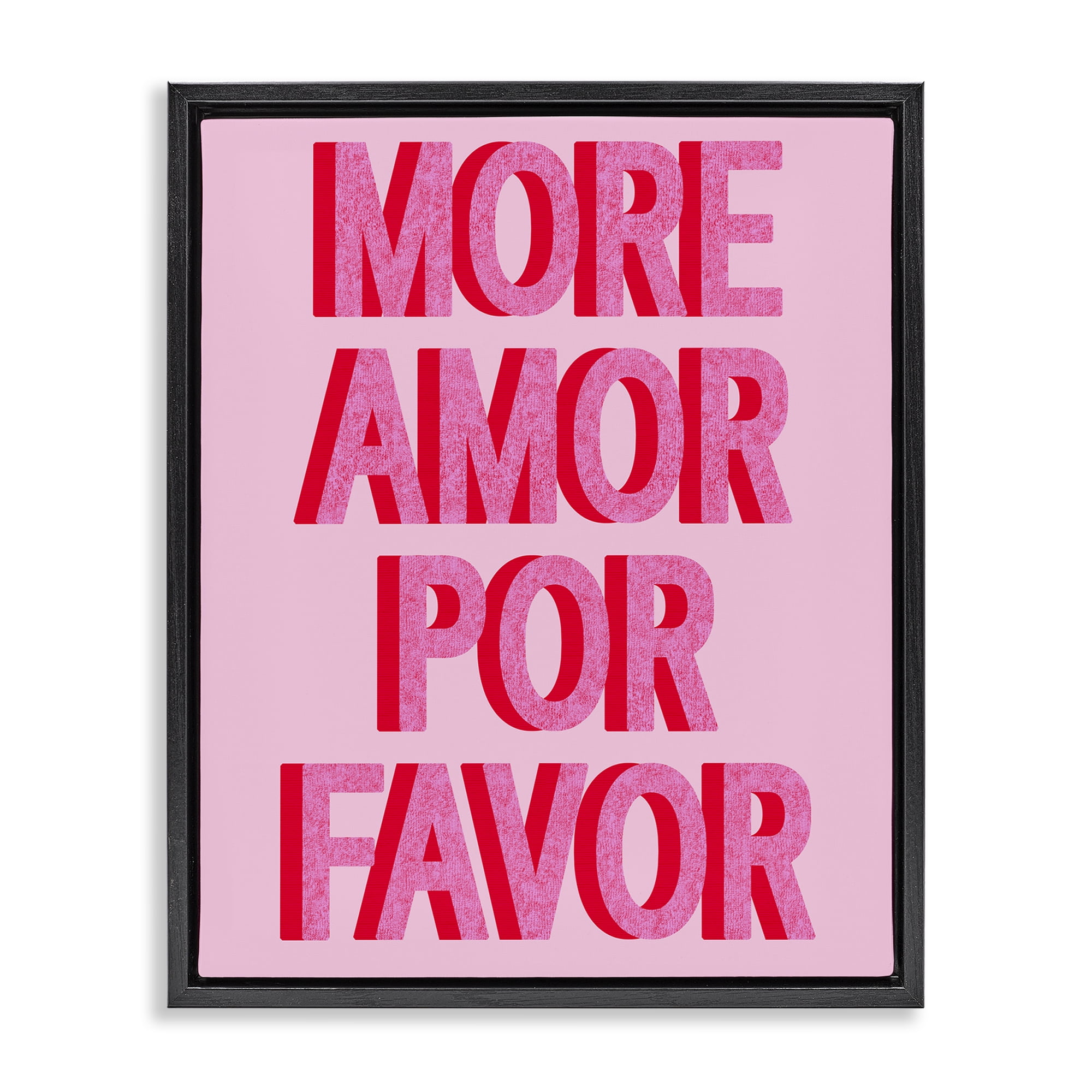 Stupell Industries Pink More Amor Typography Painting Black Floater Framed Art Print Wall Art, 25 x 31