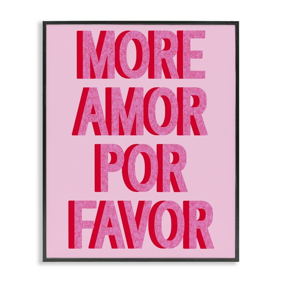 Stupell Industries Pink More Amor Typography Painting Black Framed Art Print Wall Art, 11 x 14