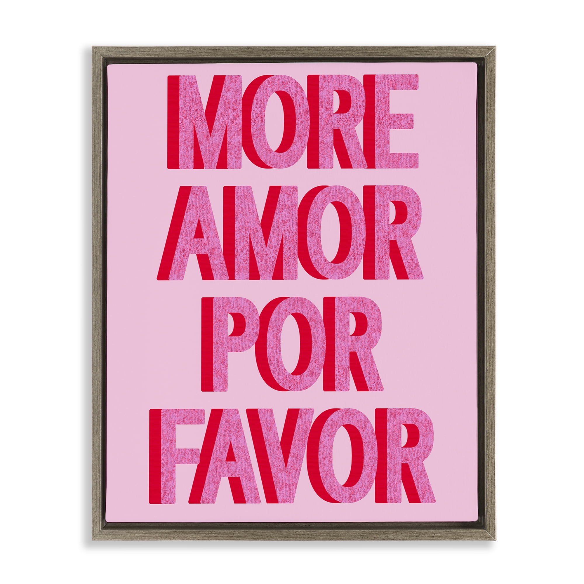 Stupell Industries Pink More Amor Typography Painting Brown Floater Framed Art Print Wall Art, 17 x 21