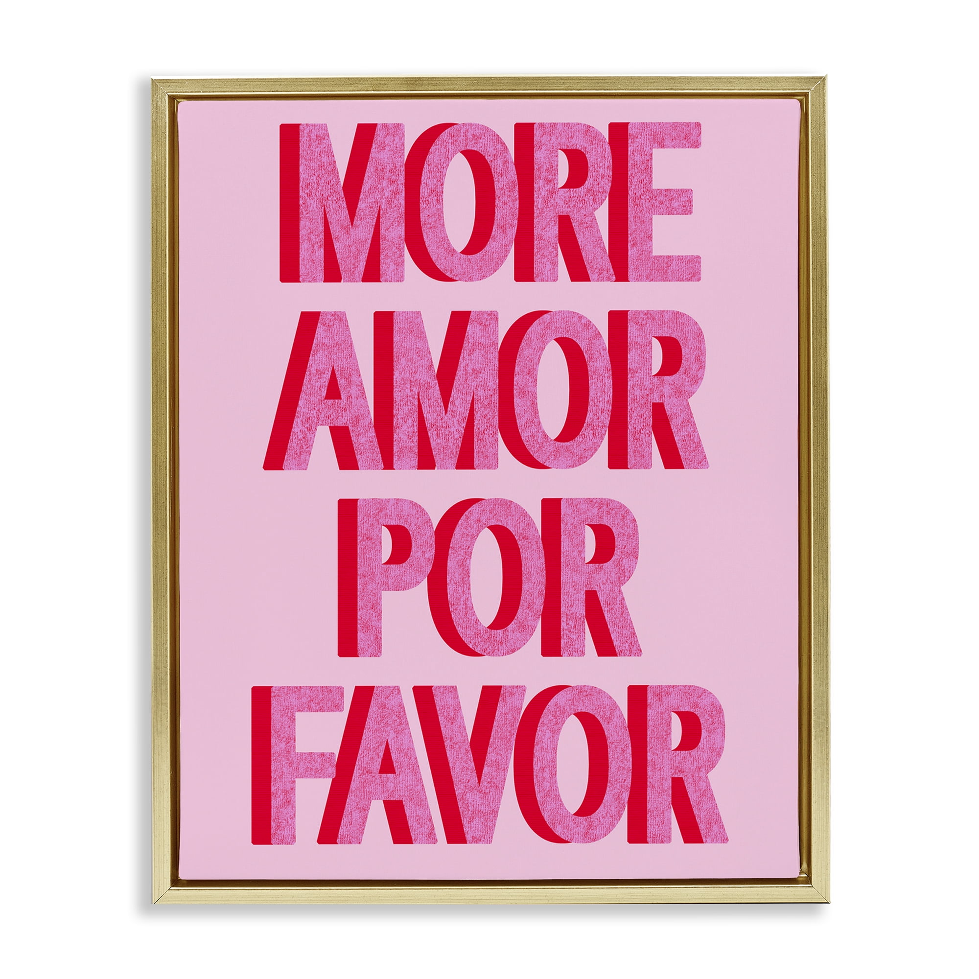 Stupell Industries Pink More Amor Typography Painting Gold Floater Framed Art Print Wall Art, 25 x 31