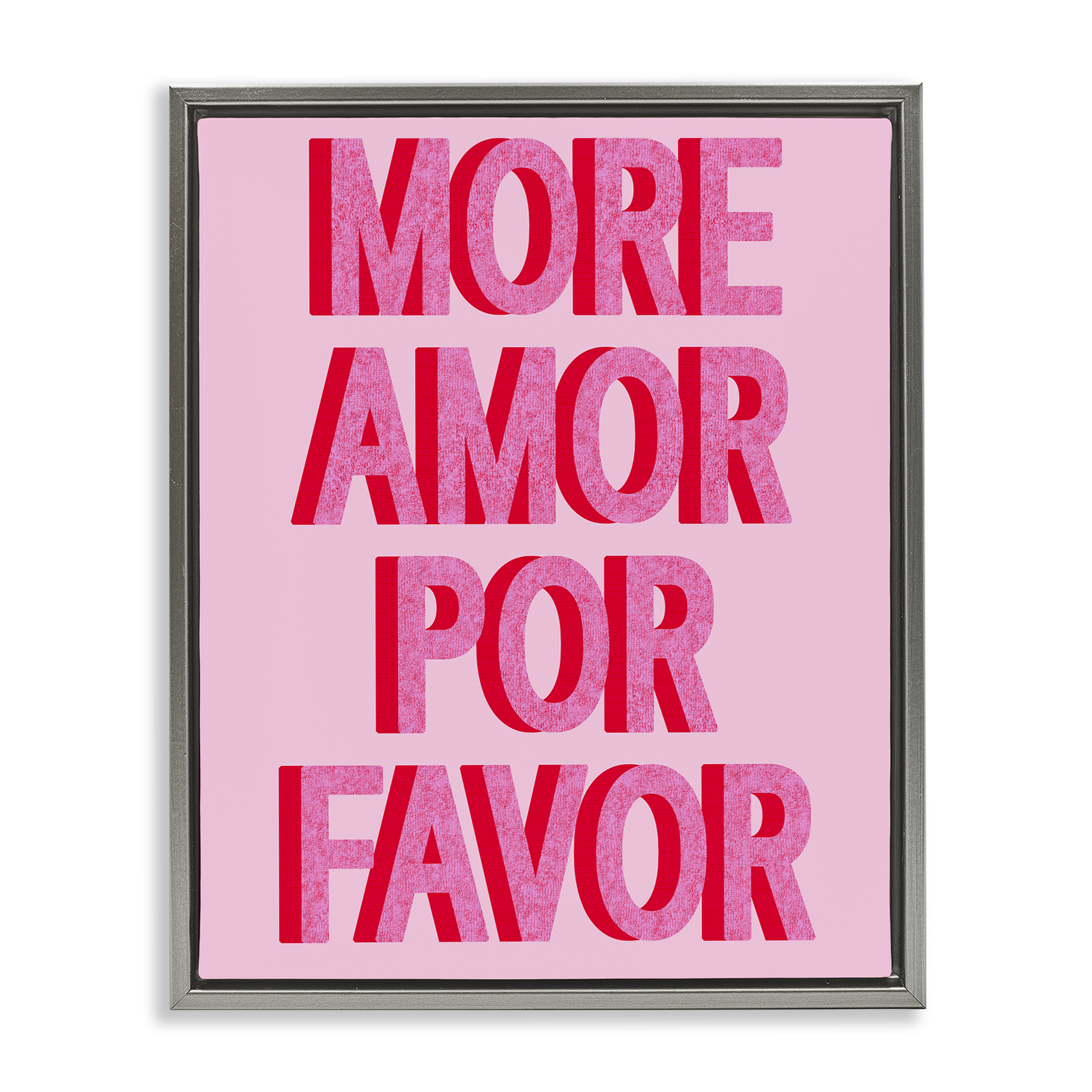 Stupell Industries Pink More Amor Typography Painting Gray Floater Framed Art Print Wall Art, 25 x 31