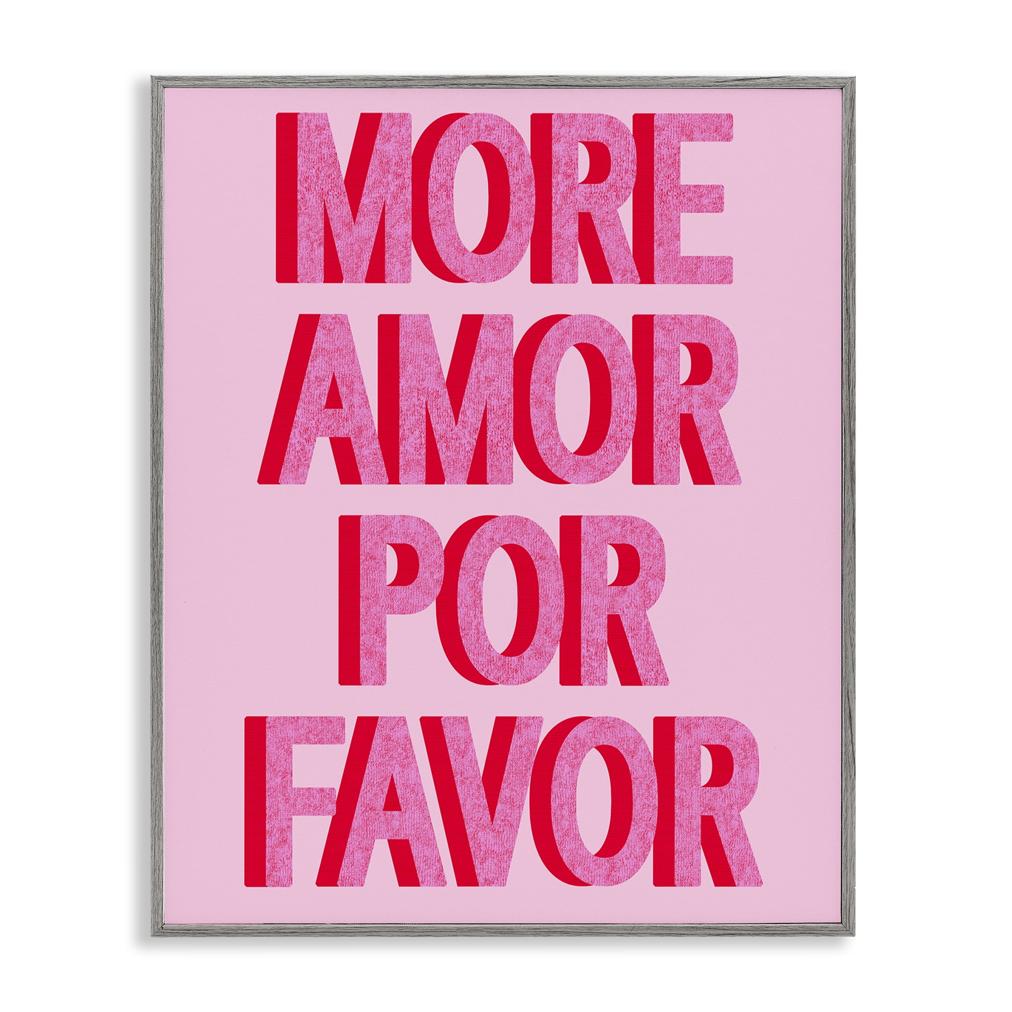 Stupell Industries Pink More Amor Typography Painting Gray Framed Art Print Wall Art, 11 x 14