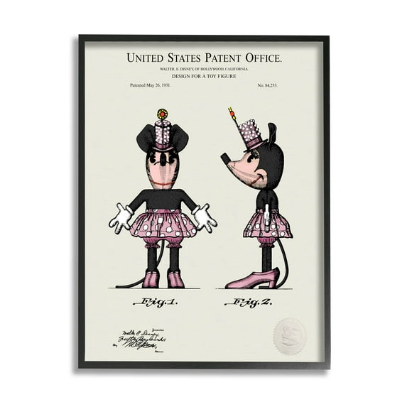 Stupell Industries Pink Mouse Character Patent Graphic Art Black Framed Art Print Wall Art, Design by Karl Hronek