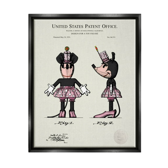 Stupell Industries Pink Mouse Character Patent Graphic Art Jet Black Floating Framed Canvas Print Wall Art, Design by Karl Hronek