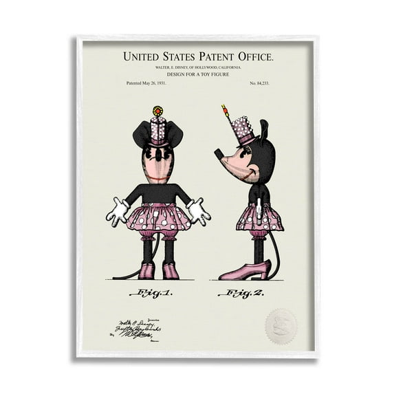 Stupell Industries Pink Mouse Character Patent Graphic Art White Framed Art Print Wall Art, Design by Karl Hronek