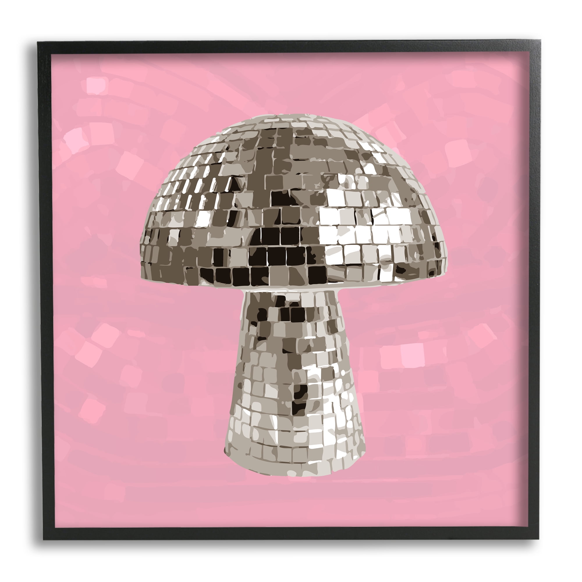 Stupell Industries Pink Mushroom Shaped Disco Ball Beauty & Fashion Painting Black Framed Art Print Wall Art