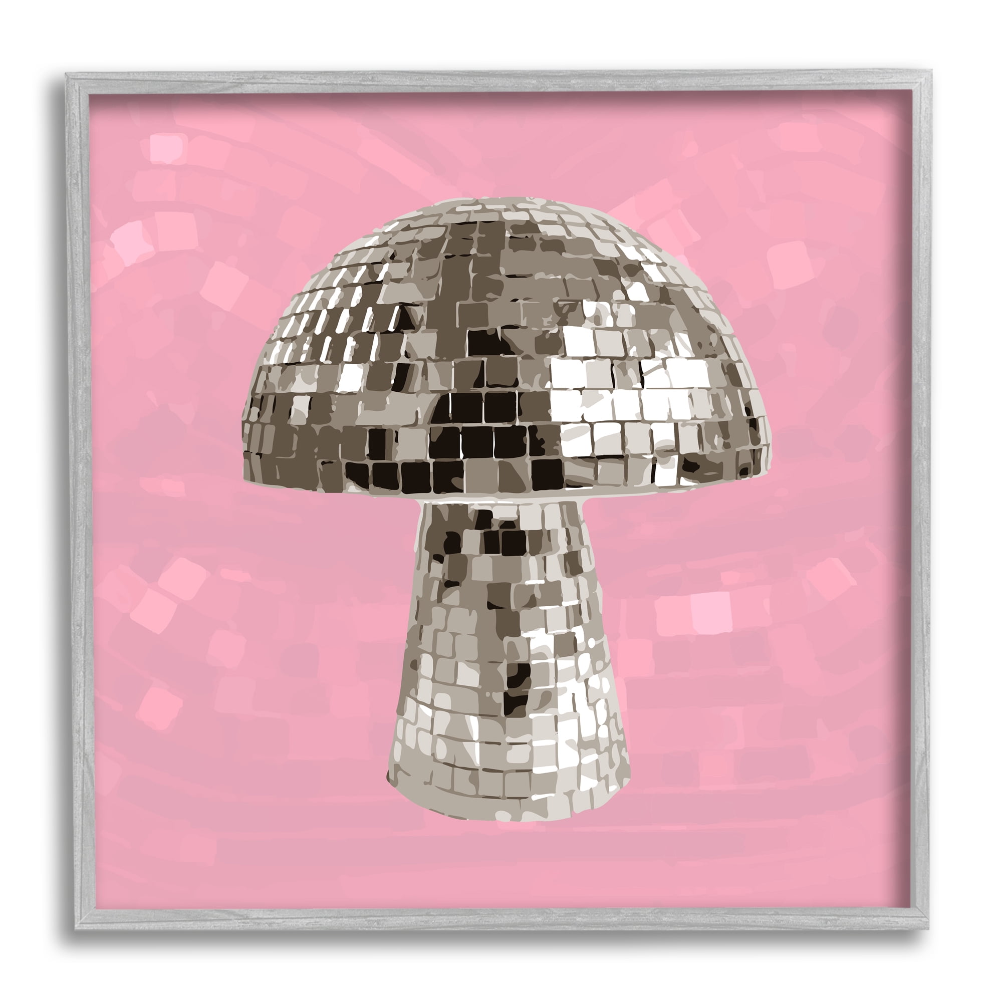 Stupell Industries Pink Mushroom Shaped Disco Ball Beauty & Fashion Painting Gray Framed Art Print Wall Art