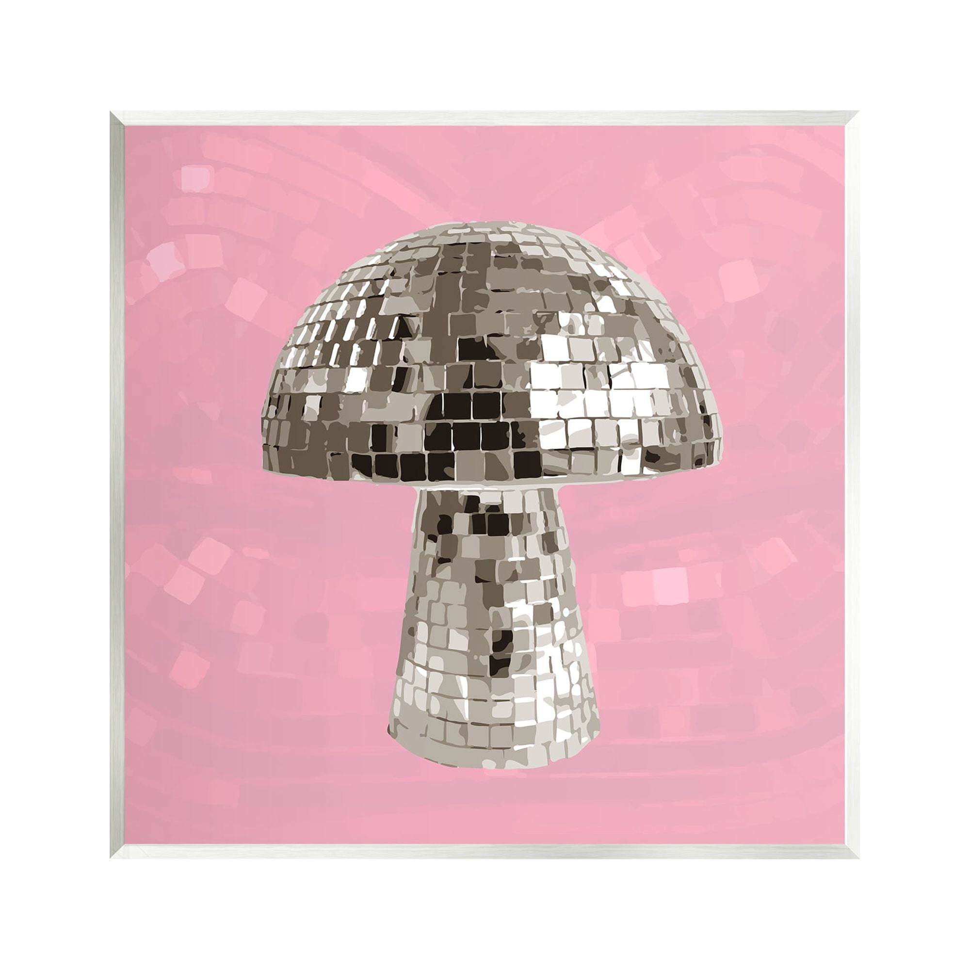 Stupell Industries Pink Mushroom Shaped Disco Ball Beauty & Fashion Painting Unframed Art Print Wall Art