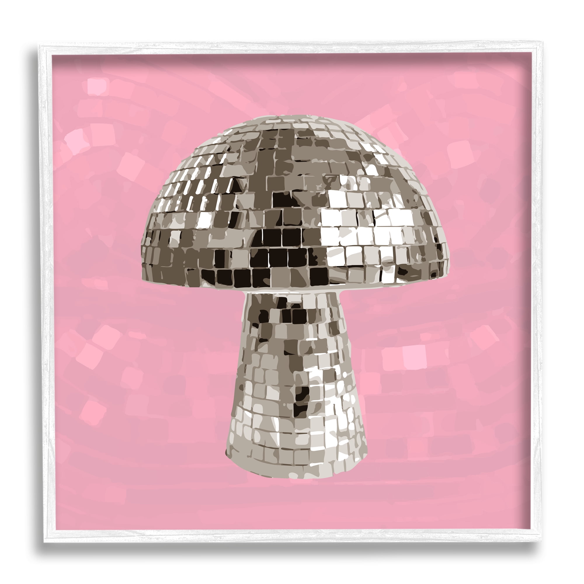 Stupell Industries Pink Mushroom Shaped Disco Ball Beauty & Fashion Painting White Framed Art Print Wall Art