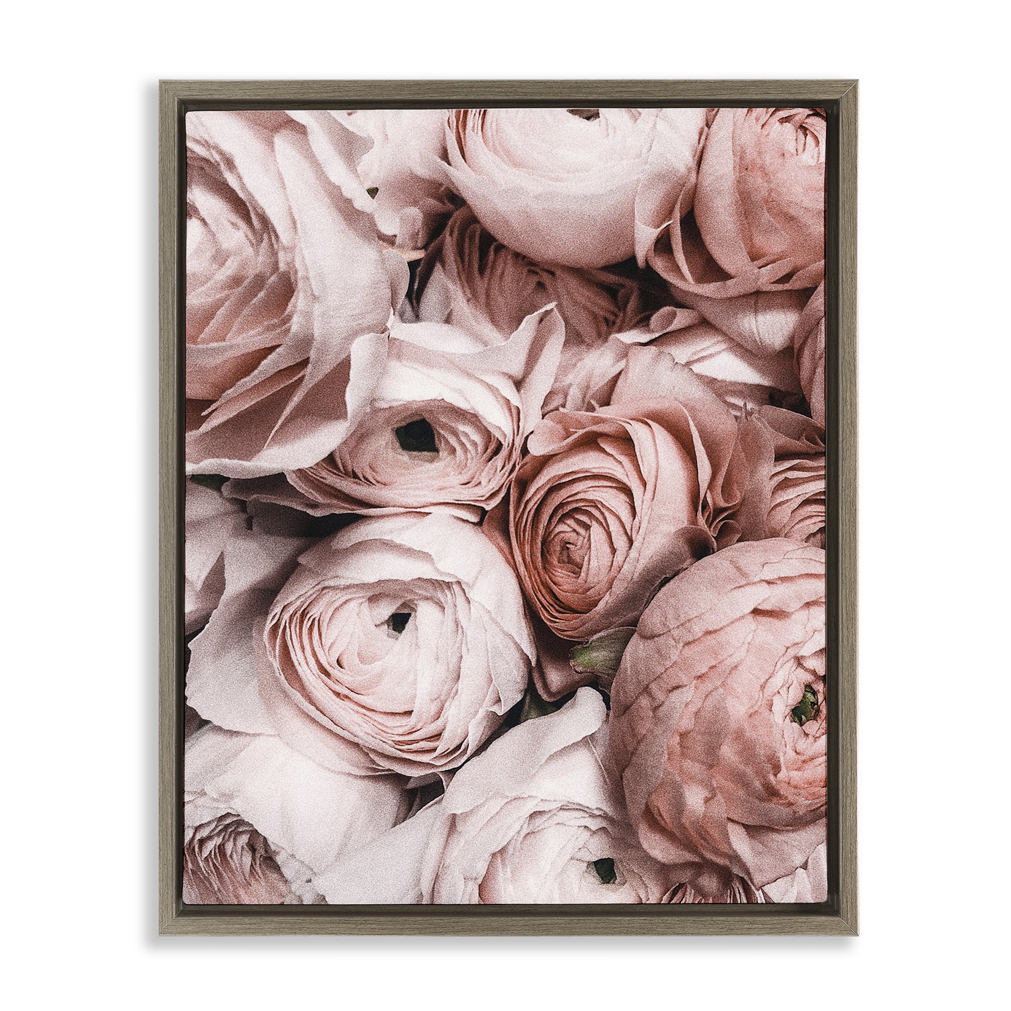 Stupell Industries Pink Muted Peonies Botanical & Floral Photography Brown Floater Framed Canvas Art Print Wall Art, 17 x 21