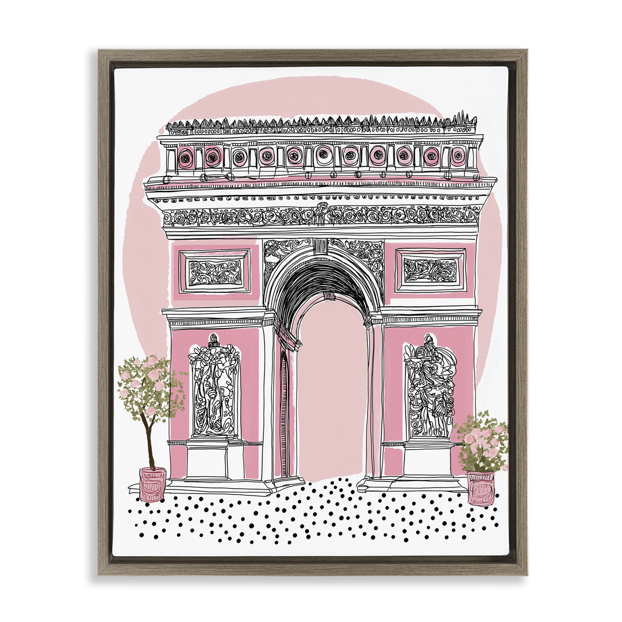 Stupell Industries Pink Neoclassical Archway Brown Framed Floater Canvas Wall Art, design by Jess Stempel