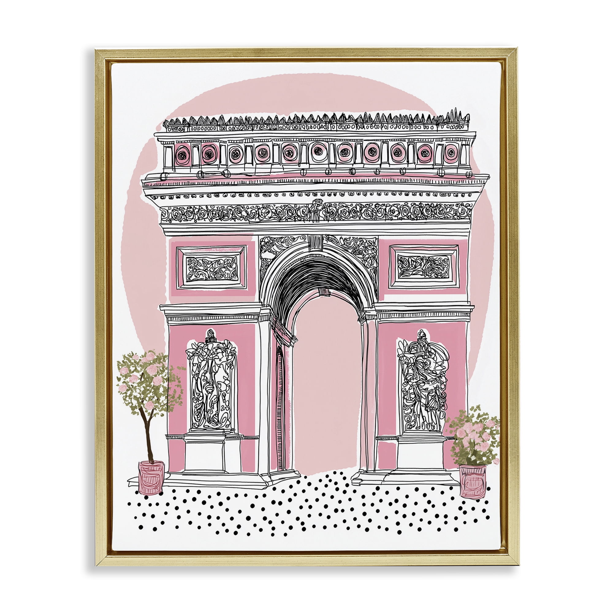 Stupell Industries Pink Neoclassical Archway Gold Framed Floater Canvas Wall Art, design by Jess Stempel
