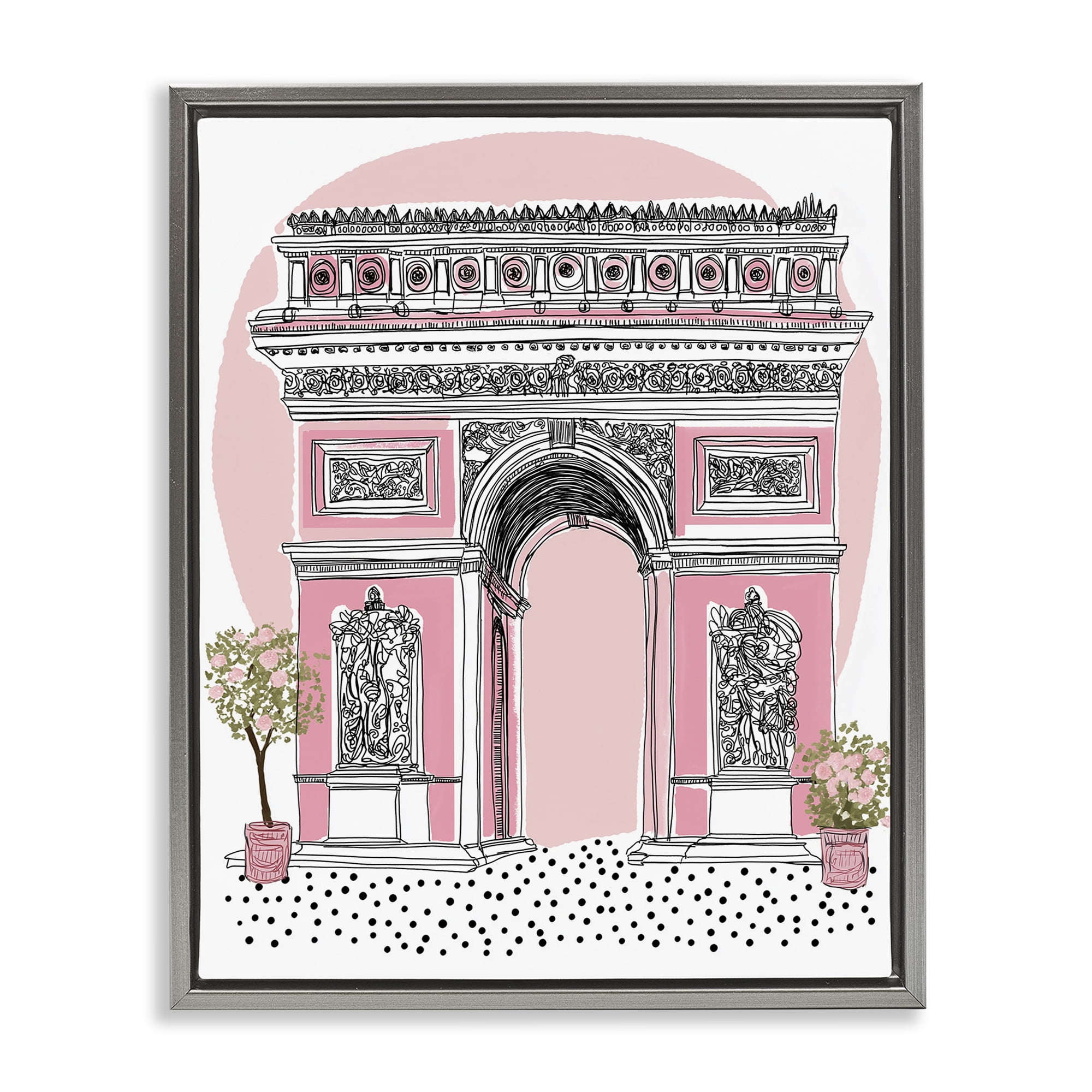 Stupell Industries Pink Neoclassical Archway Gray Framed Floater Canvas Wall Art, design by Jess Stempel