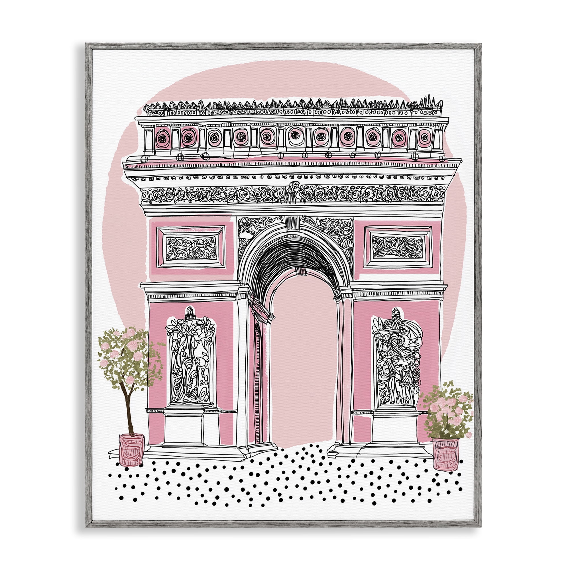 Stupell Industries Pink Neoclassical Archway Gray Framed Giclee Art, design by Jess Stempel