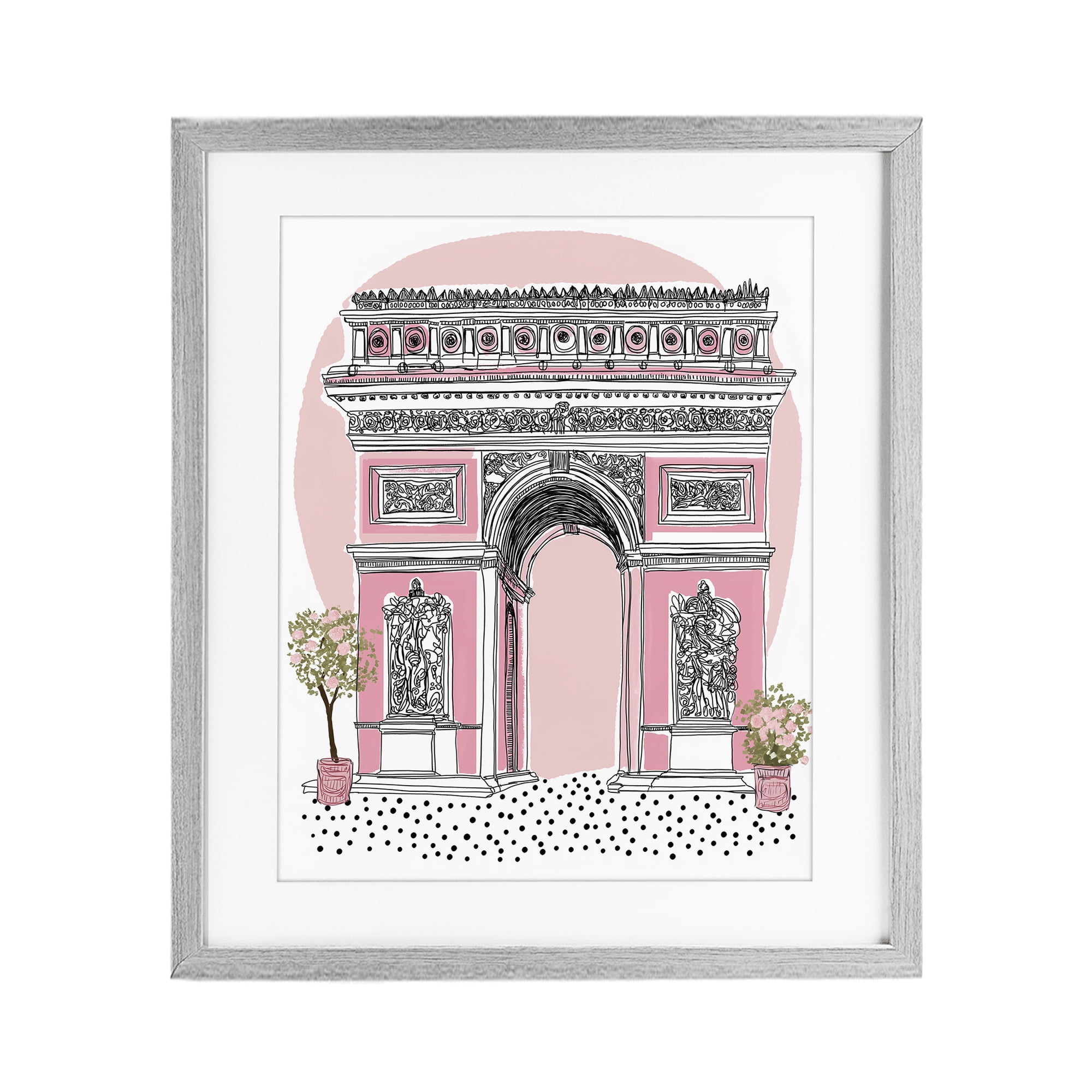 Stupell Industries Pink Neoclassical Archway Gray Framed Print Under Glass, design by Jess Stempel