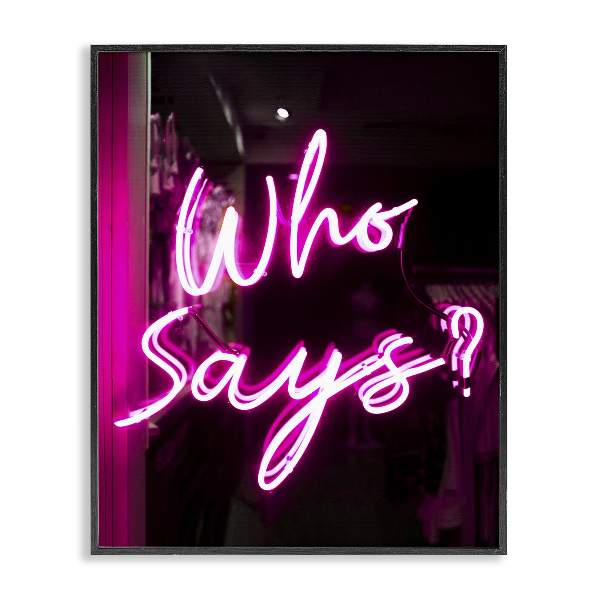 Stupell Industries Pink Neon Who Says Typography Painting Black Framed Art Print Wall Art, 11 x 14