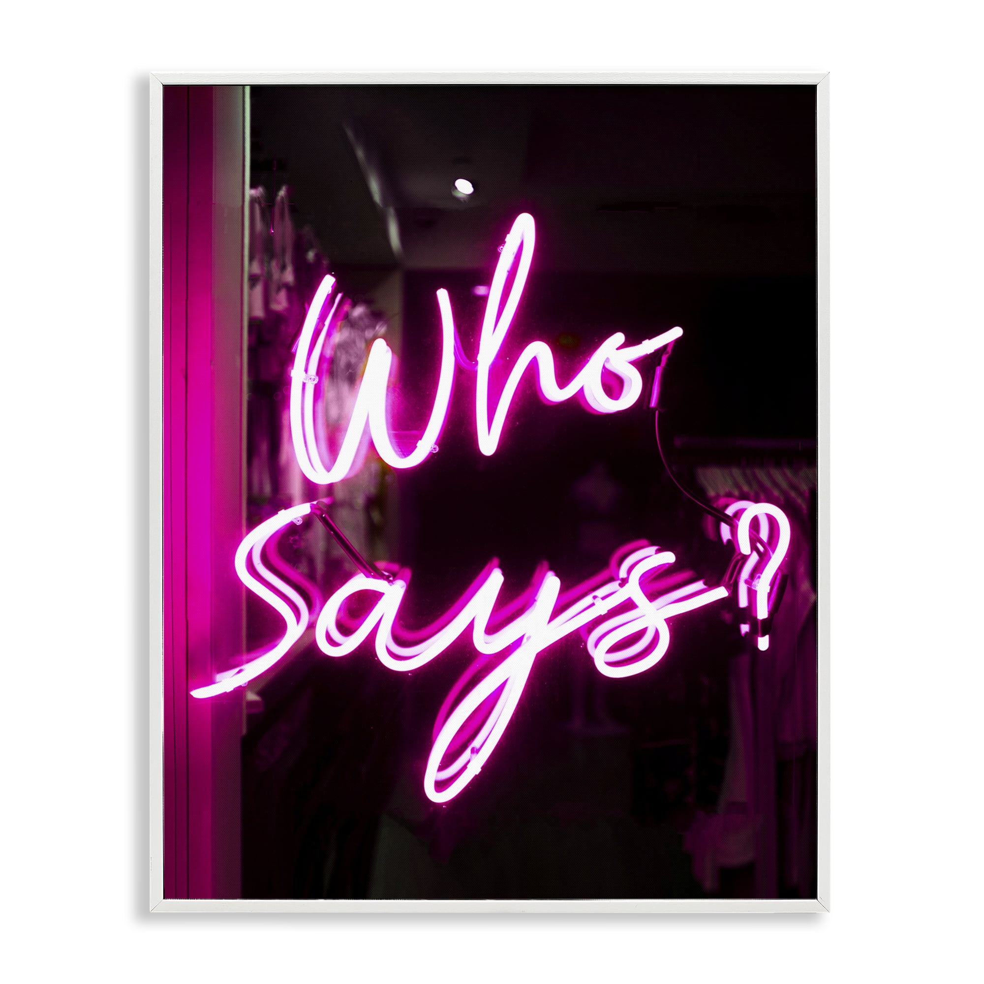 Stupell Industries Pink Neon Who Says Typography Painting White Framed Art Print Wall Art, 24 x 30