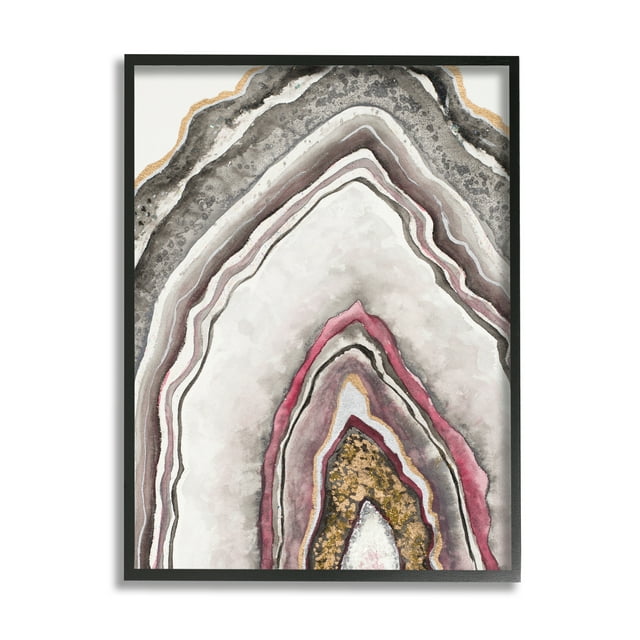 Stupell Industries Pink Neutral Geode Rock Arch Pattern Abstract Abstract Painting Black Framed Art Print Wall Art, 24 x 30