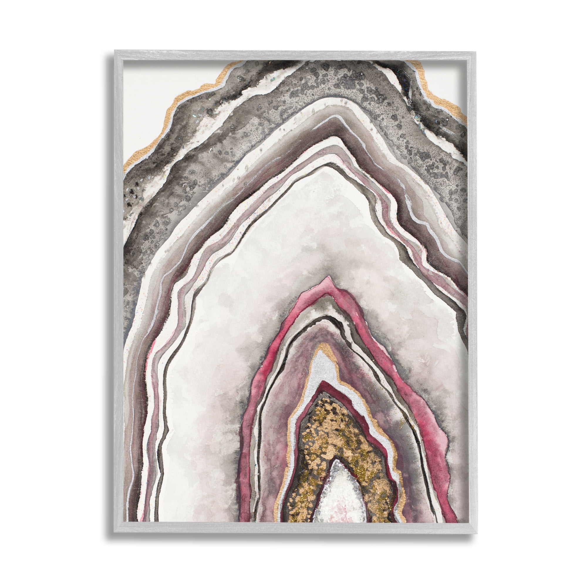 Stupell Industries Pink Neutral Geode Rock Arch Pattern Abstract Abstract Painting Gray Framed Art Print Wall Art, 16 x 20