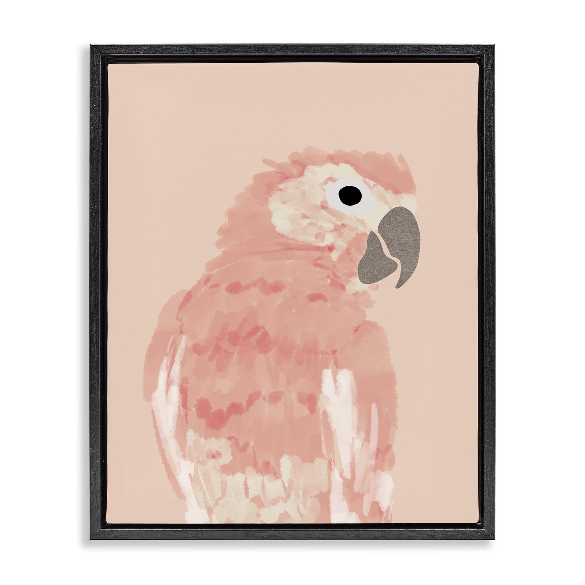 Stupell Industries Pink Neutral Parrot Animals & Insects Painting Black Floater Framed Canvas Art Print Wall Art, 17 x 21