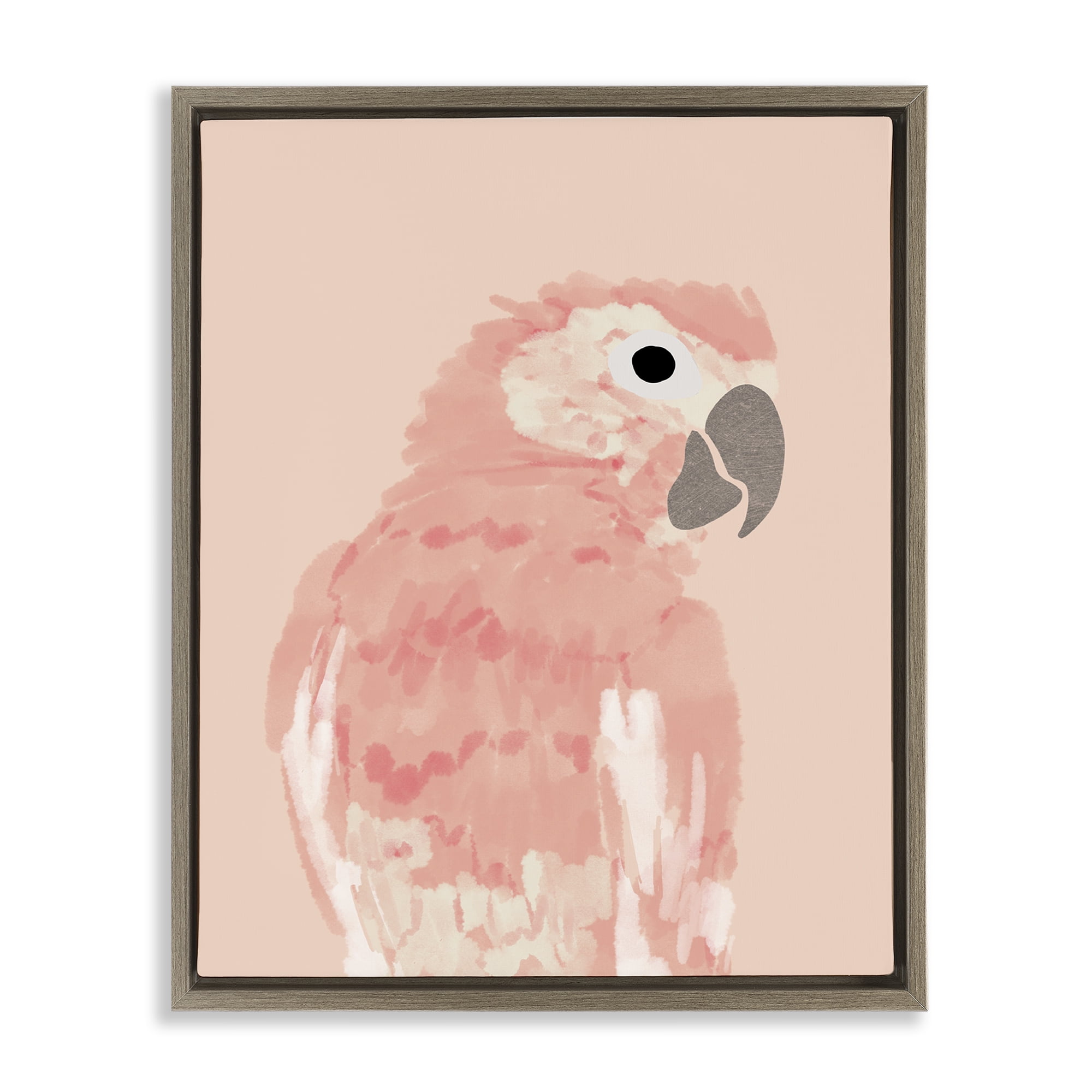Stupell Industries Pink Neutral Parrot Animals & Insects Painting Brown Floater Framed Canvas Art Print Wall Art, 17 x 21