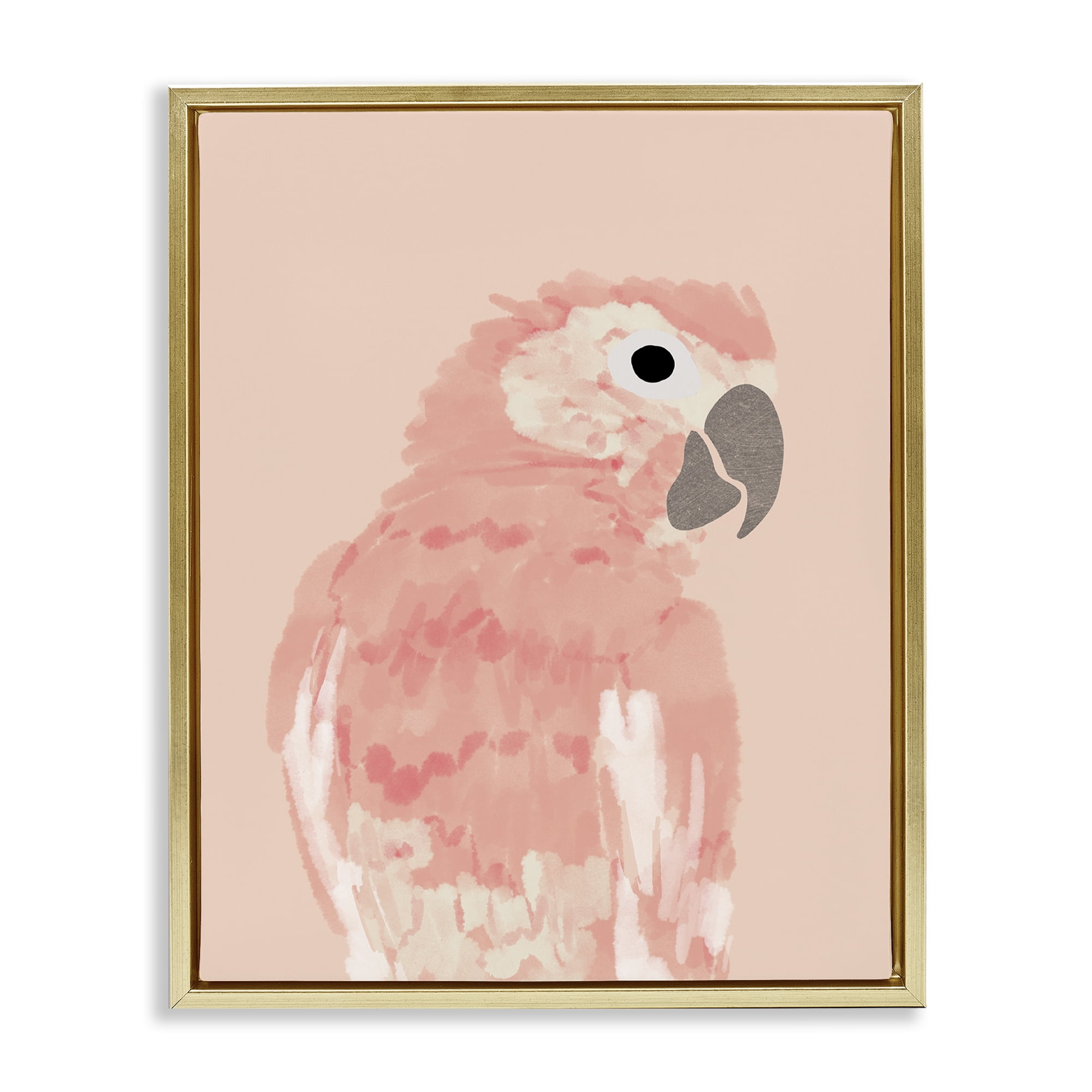 Stupell Industries Pink Neutral Parrot Animals & Insects Painting Gold Floater Framed Canvas Art Print Wall Art, 17 x 21