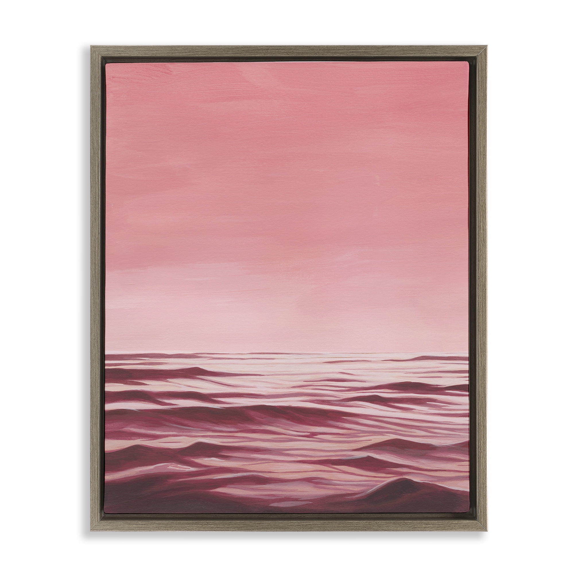 Stupell Industries Pink Ocean Ripples Coastal Painting Brown Floater Framed Canvas Art Print Wall Art, 17 x 21