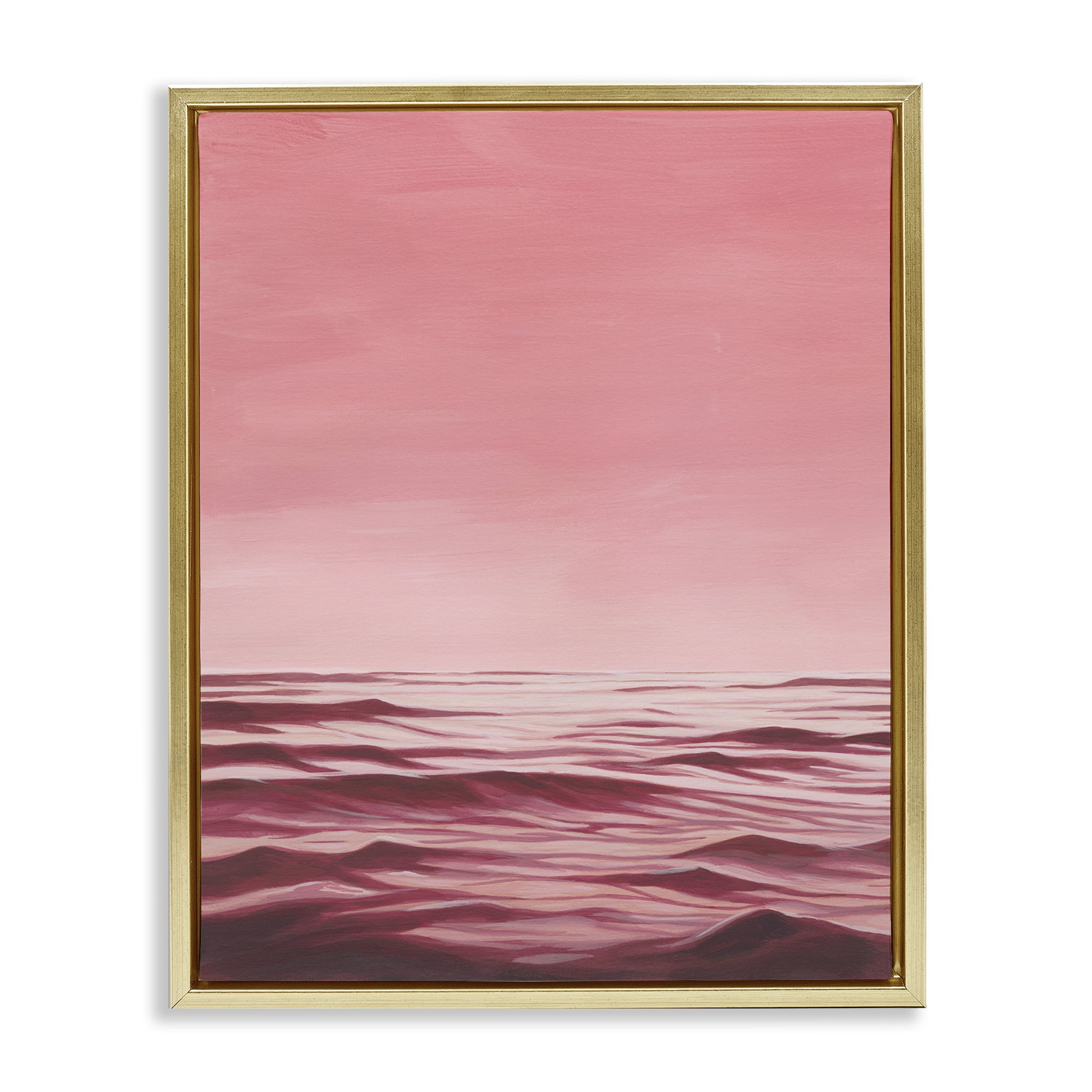 Stupell Industries Pink Ocean Ripples Coastal Painting Gold Floater Framed Canvas Art Print Wall Art, 17 x 21