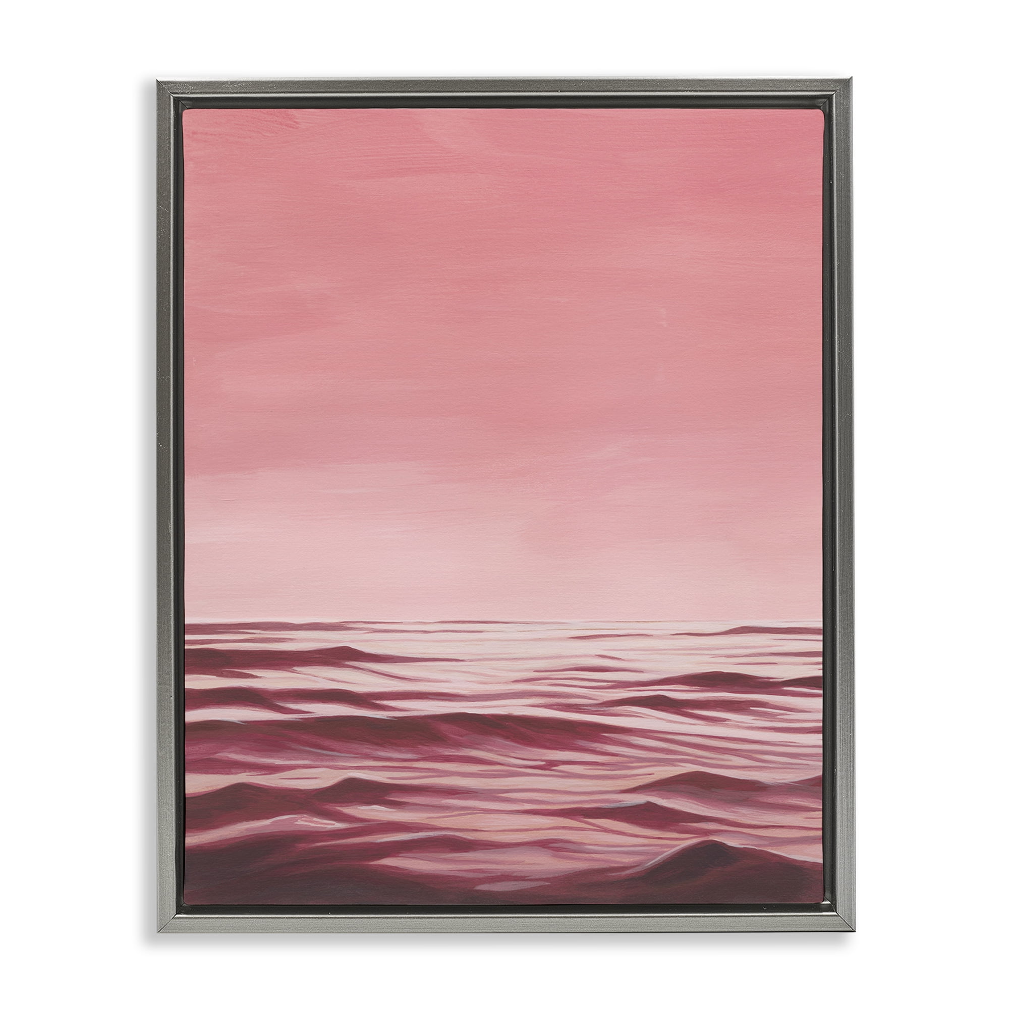 Stupell Industries Pink Ocean Ripples Coastal Painting Gray Floater Framed Canvas Art Print Wall Art, 17 x 21