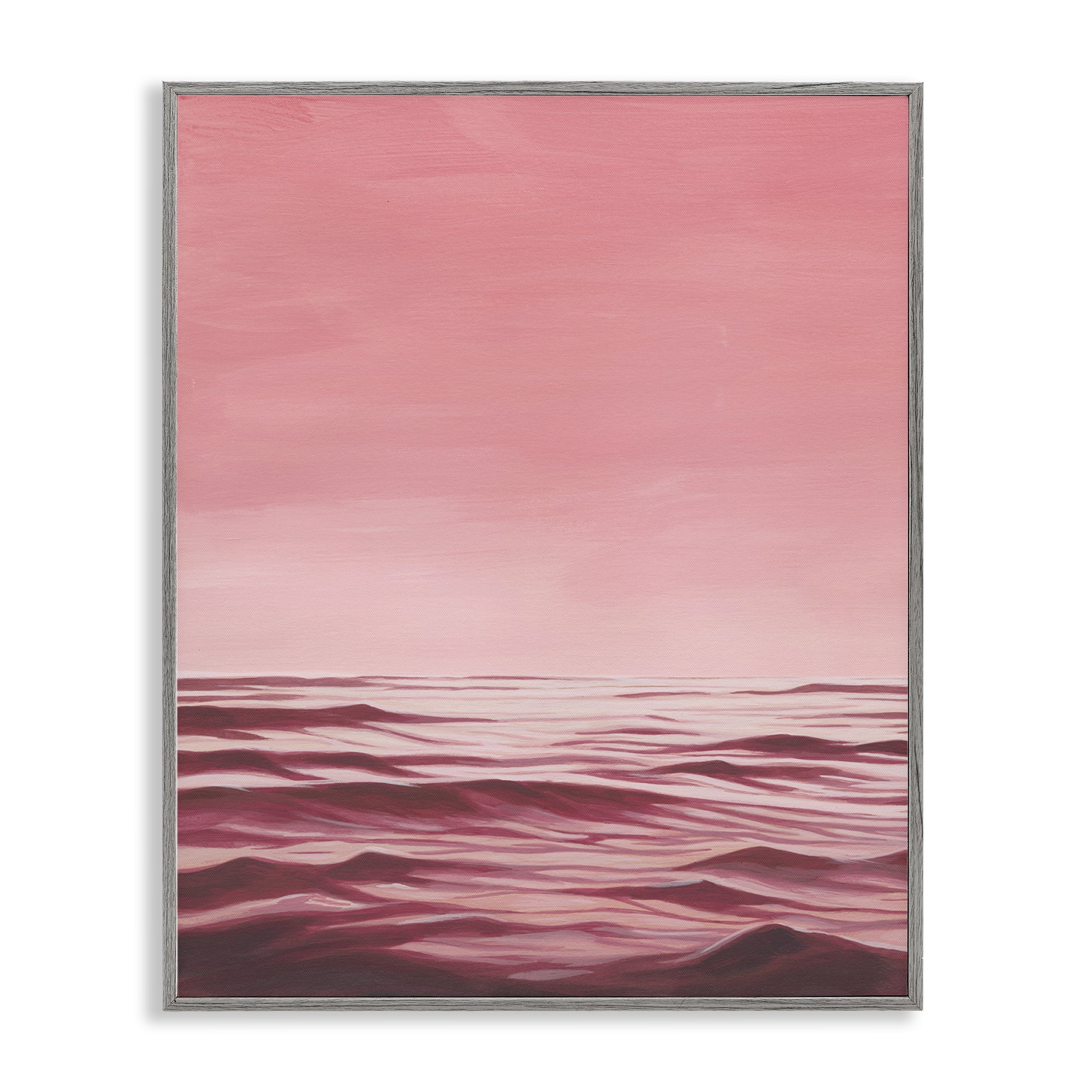 Stupell Industries Pink Ocean Ripples Coastal Painting Gray Framed Art Print Wall Art, 24 x 30