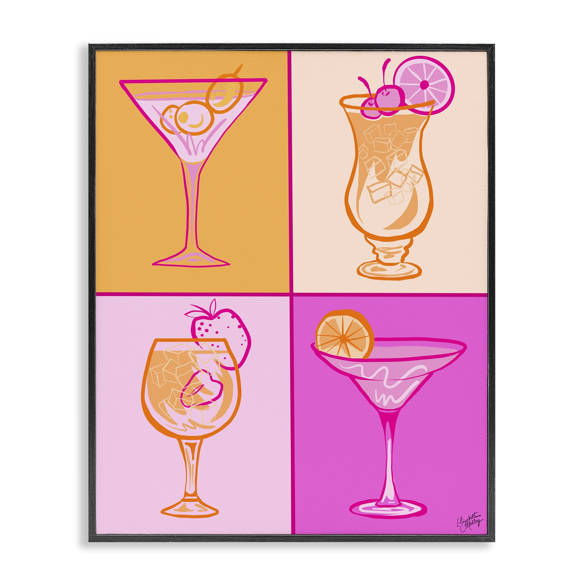 Stupell Industries Pink & Orange Cocktails Food & Beverage Painting Black Framed Art Print Wall Art, 24 x 30