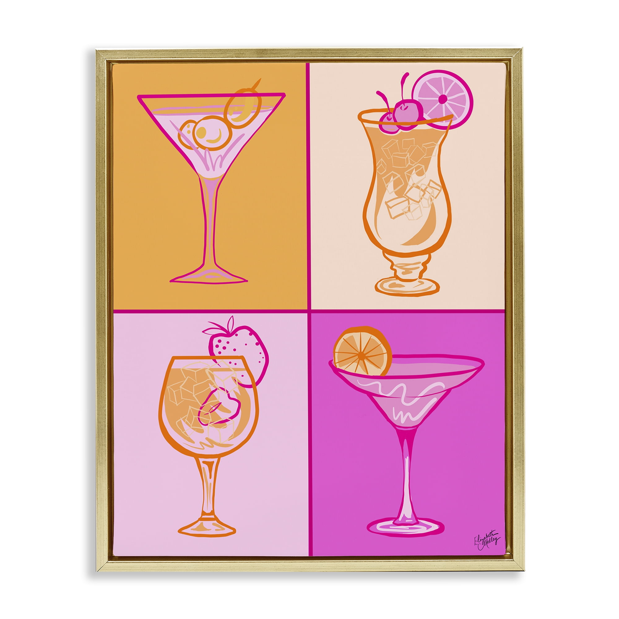 Stupell Industries Pink & Orange Cocktails Food & Beverage Painting Gold Floater Framed Canvas Art Print Wall Art, 17 x 21
