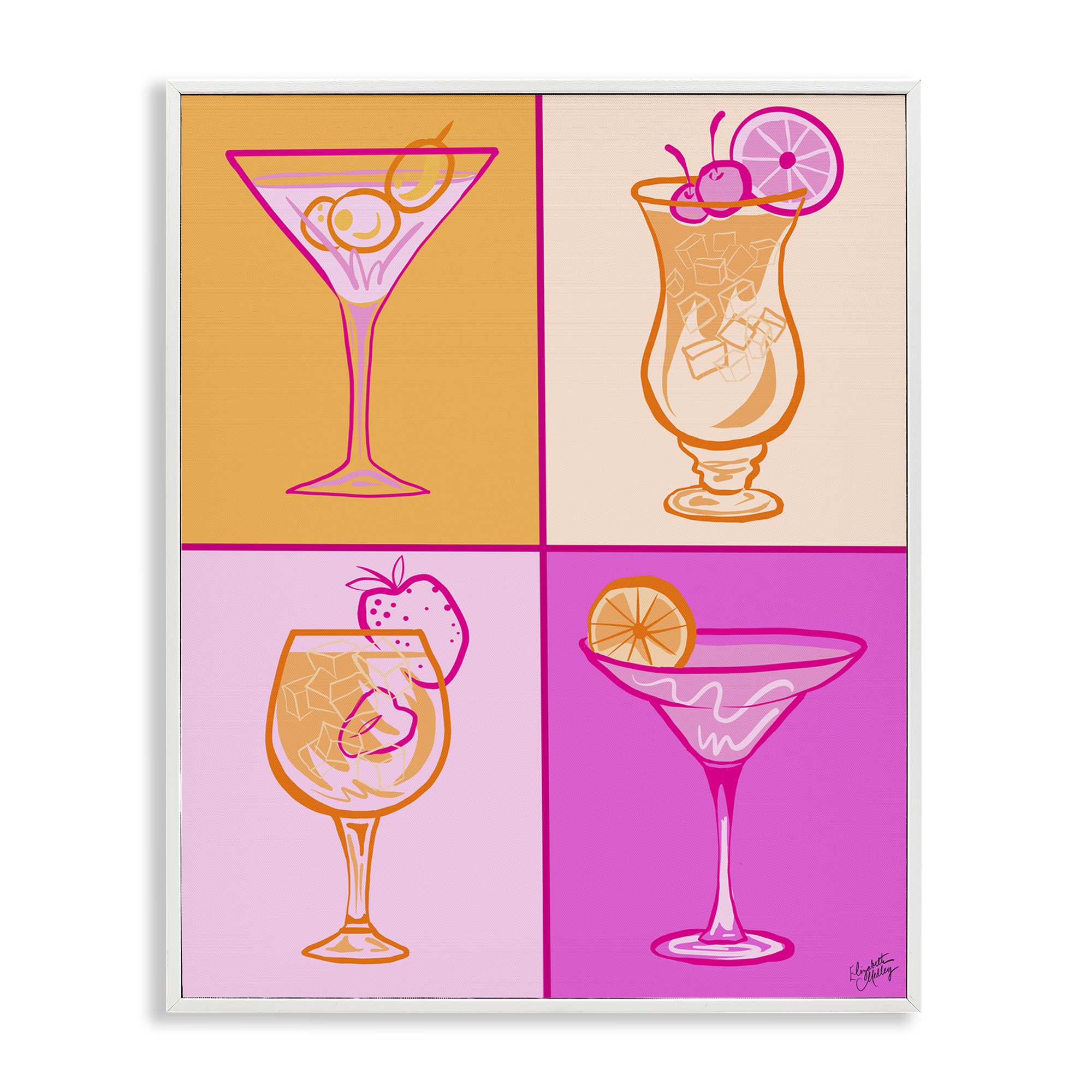 Stupell Industries Pink & Orange Cocktails Food & Beverage Painting White Framed Art Print Wall Art, 16 x 20