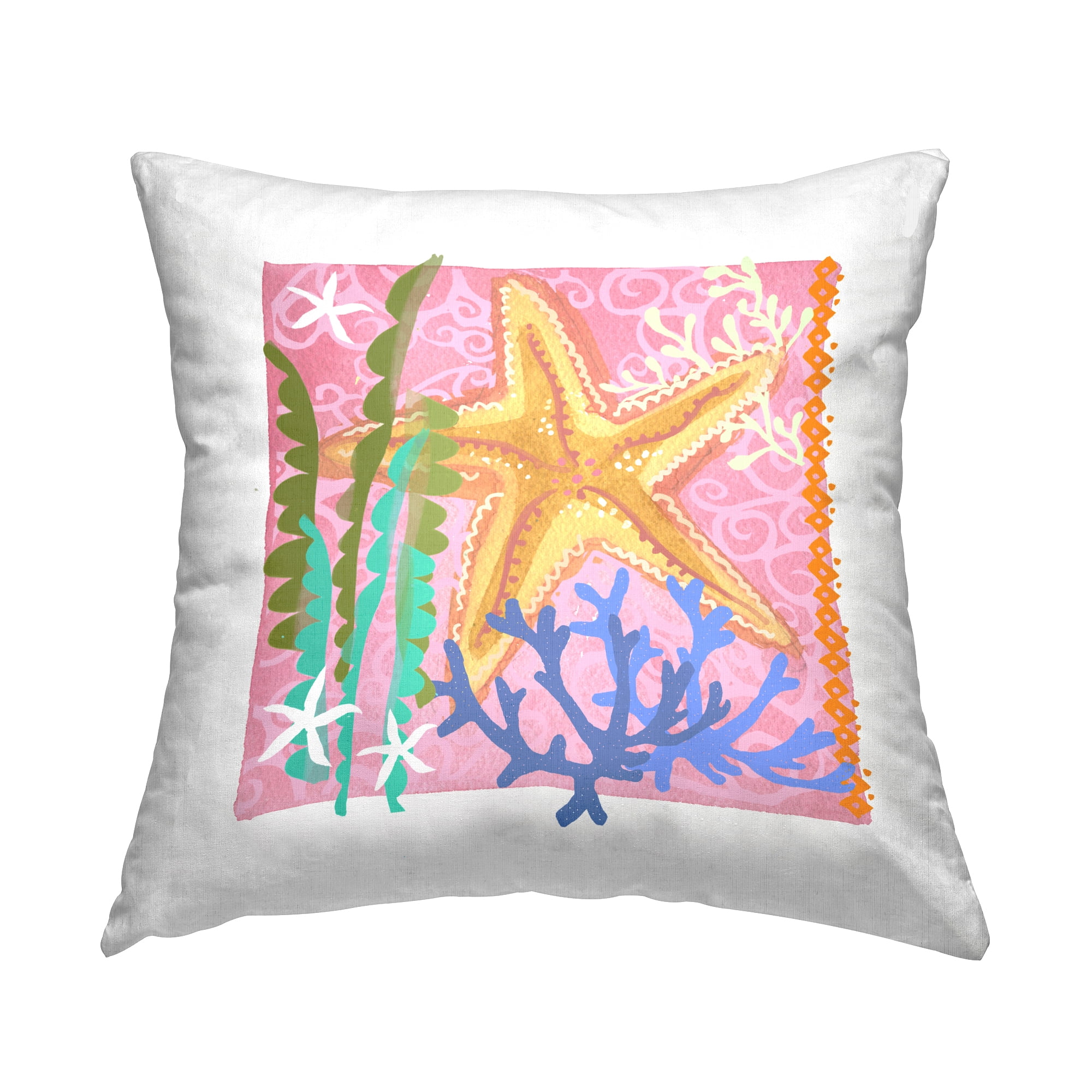 Stupell Industries Pink & Orange Starfish Square Decorative Printed Throw Pillow, 18 x 18