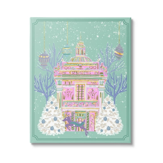 Stupell Industries Pink Ornate Christmas Building Graphic Art Gallery Wrapped Canvas Print Wall Art, Design by Melissa Wang