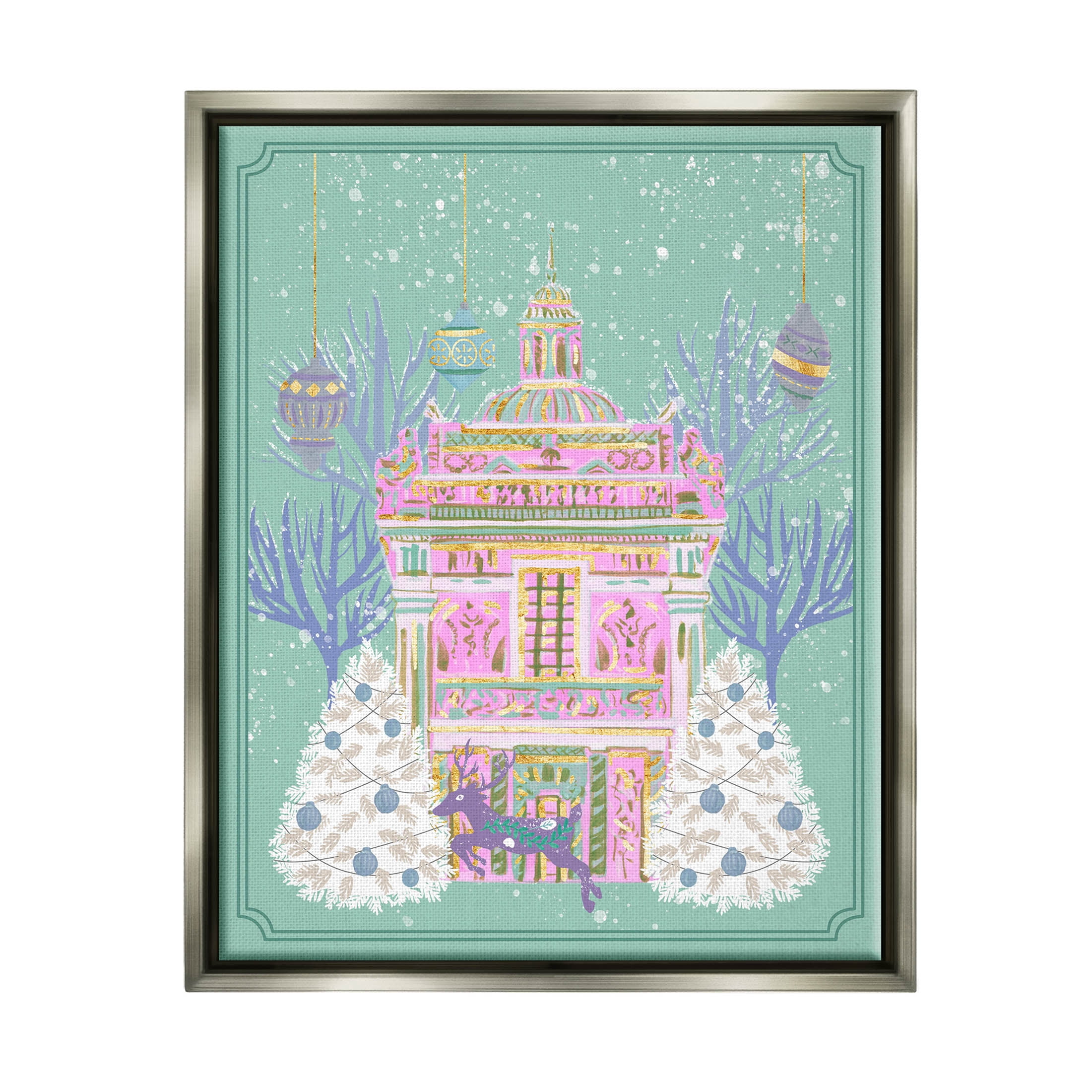 Stupell Industries Pink Ornate Christmas Building Graphic Art Luster Gray Floating Framed Canvas Print Wall Art, Design by Melissa Wang