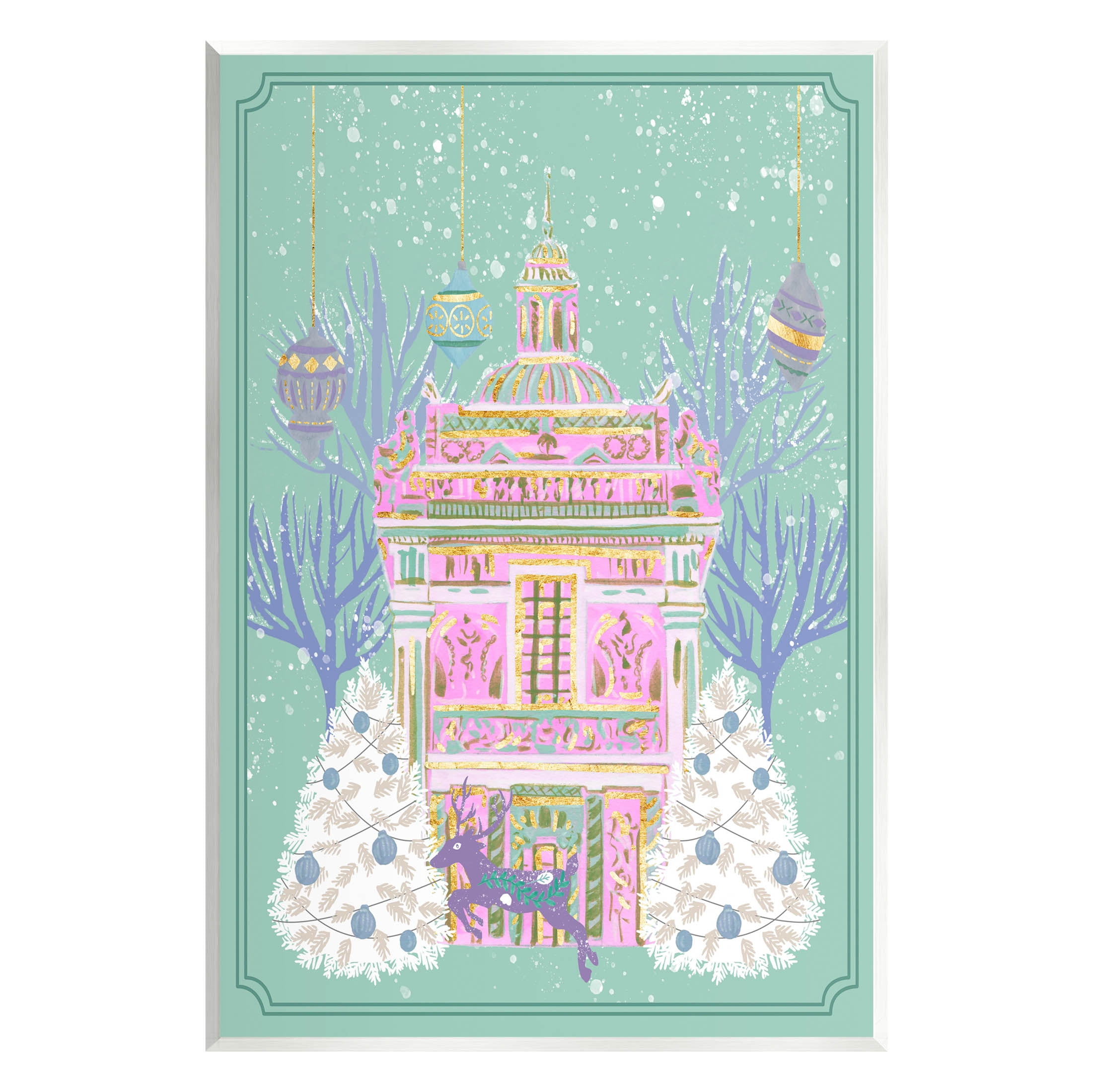 Stupell Industries Pink Ornate Christmas Building Graphic Art Unframed Art Print Wall Art, Design by Melissa Wang