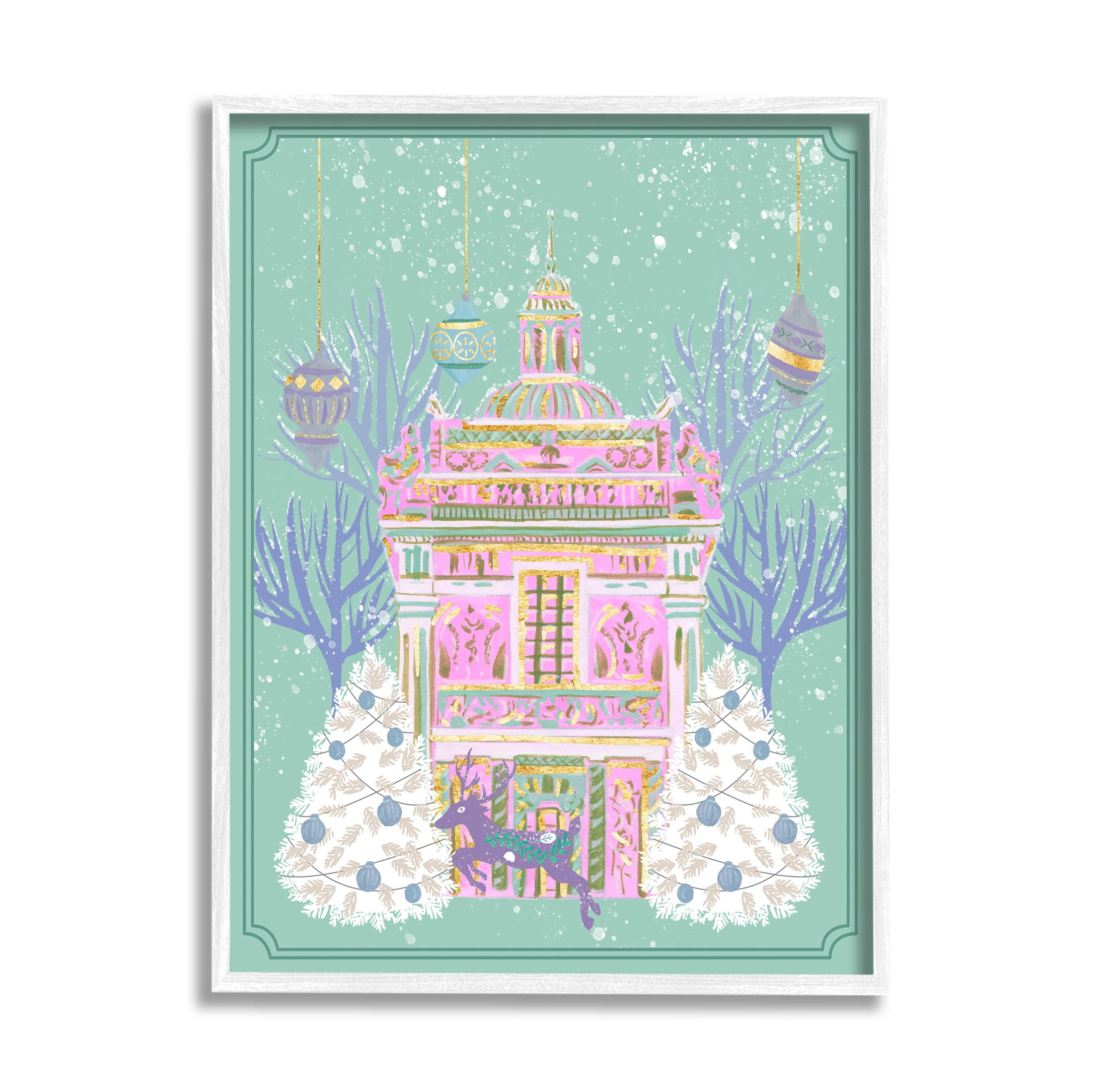 Stupell Industries Pink Ornate Christmas Building Graphic Art White Framed Art Print Wall Art, Design by Melissa Wang