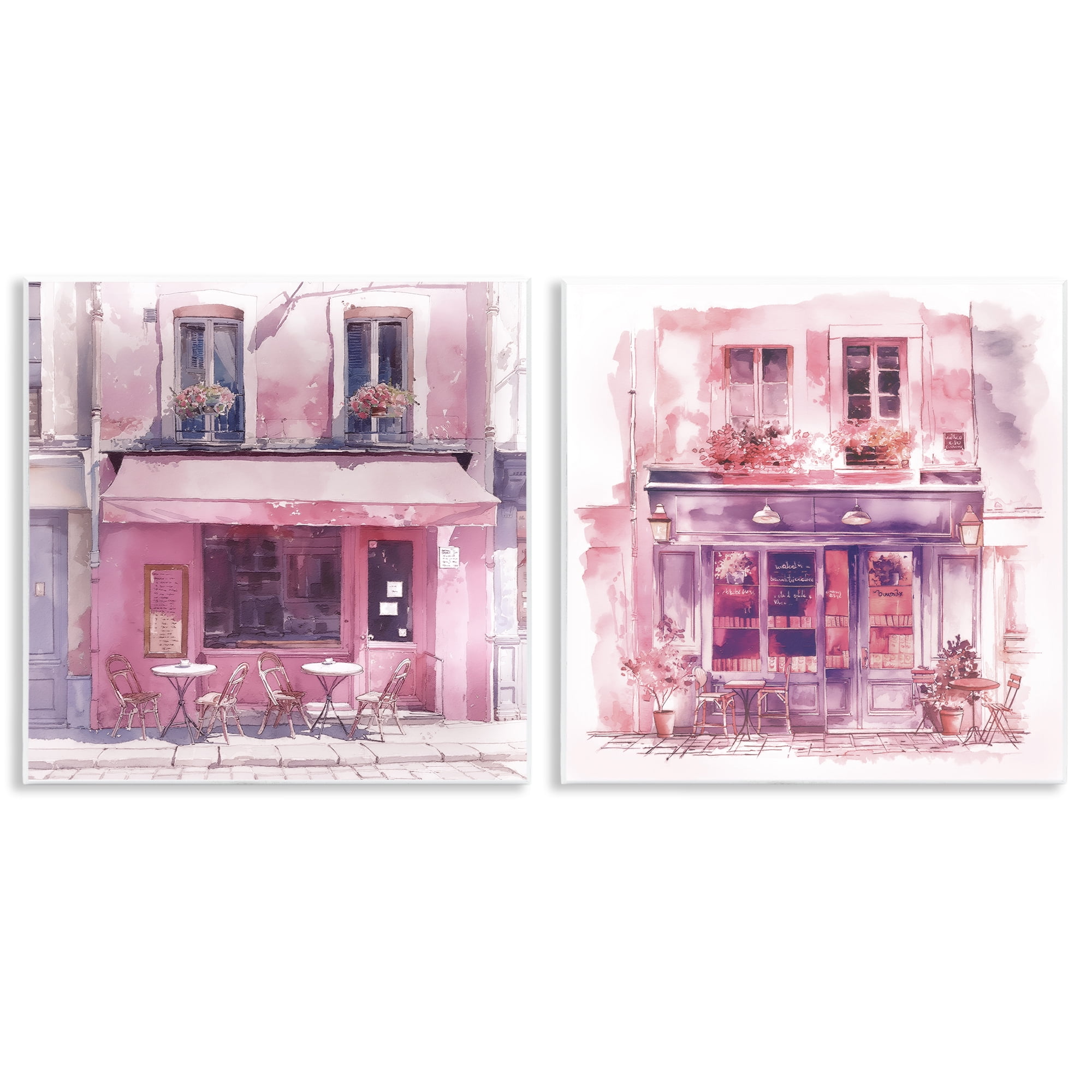 Stupell Industries Pink Outdoor Café Tables Buildings & Architecture Painting Unframed Art Print Wall Art, 12 x 12, Set of 2