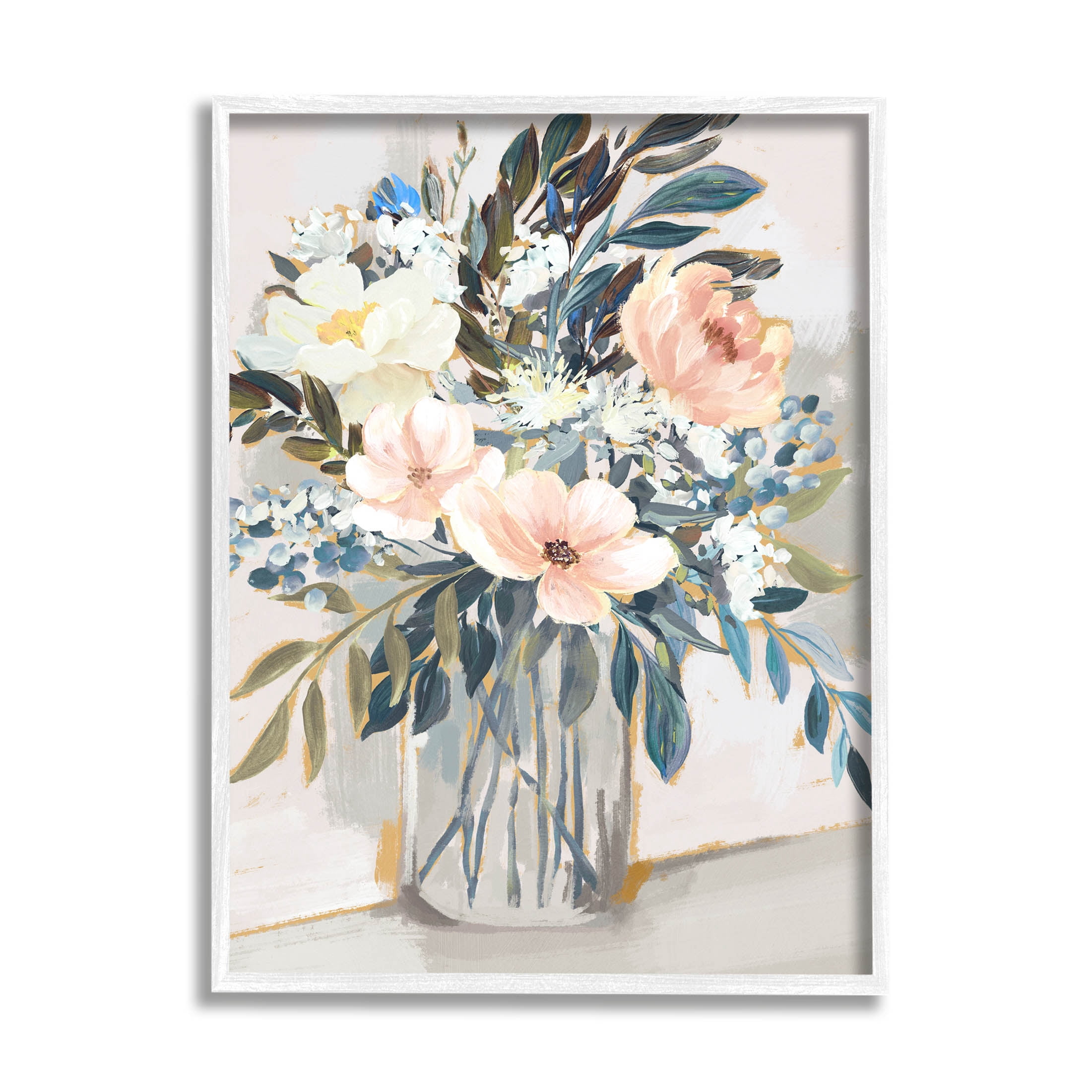 Stupell Industries Pink Overflowing Floral Bouquet Painting White Framed Art Print Wall Art, Design by Nina Blue