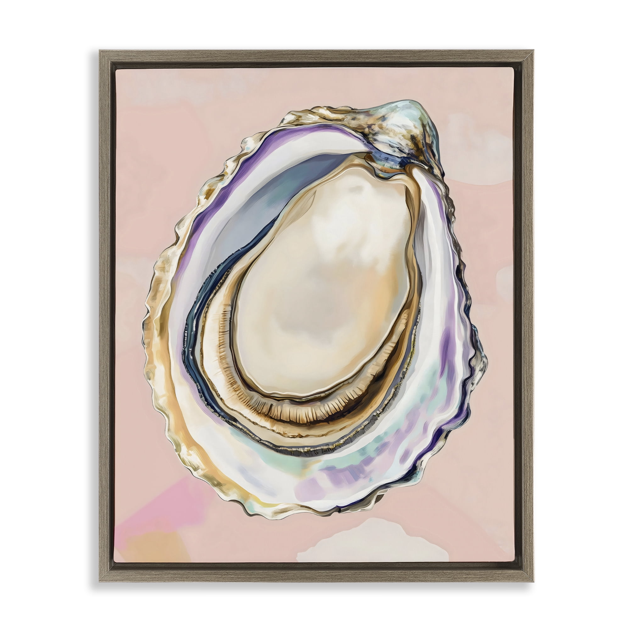 Stupell Industries Pink Oyster Shell Elegance Brown Framed Floater Canvas Wall Art, design by The Prints Vibe