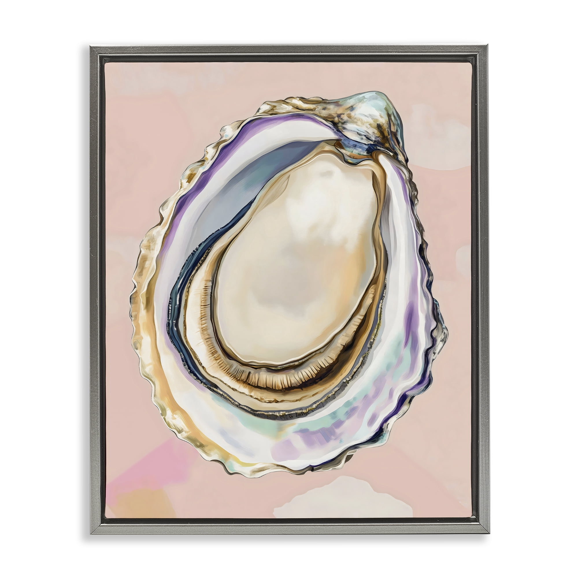 Stupell Industries Pink Oyster Shell Elegance Gray Framed Floater Canvas Wall Art, design by The Prints Vibe
